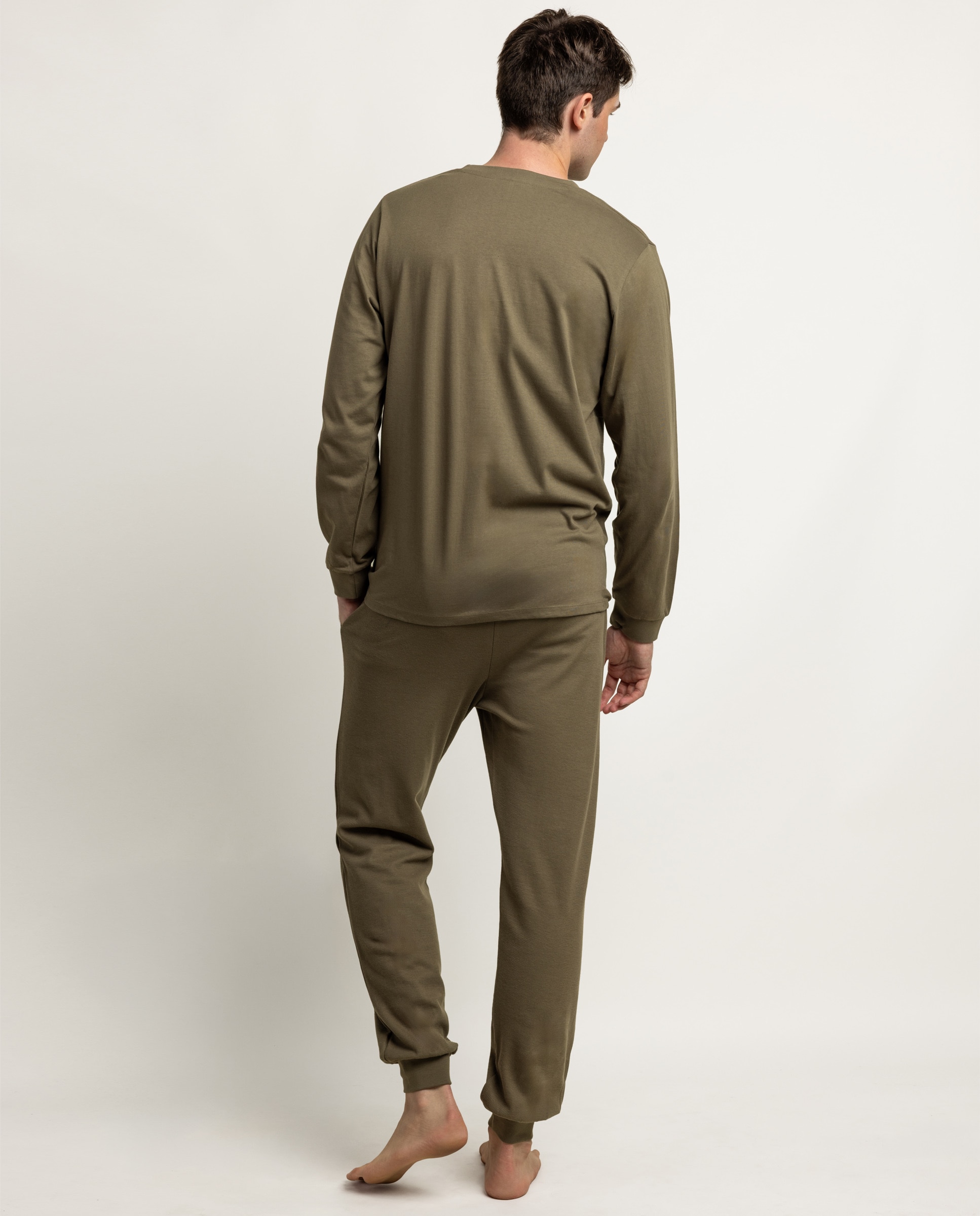 Imagen 2 de Pijama completo largo de hombre de punto de algodón - Admas - Kaki Kaki