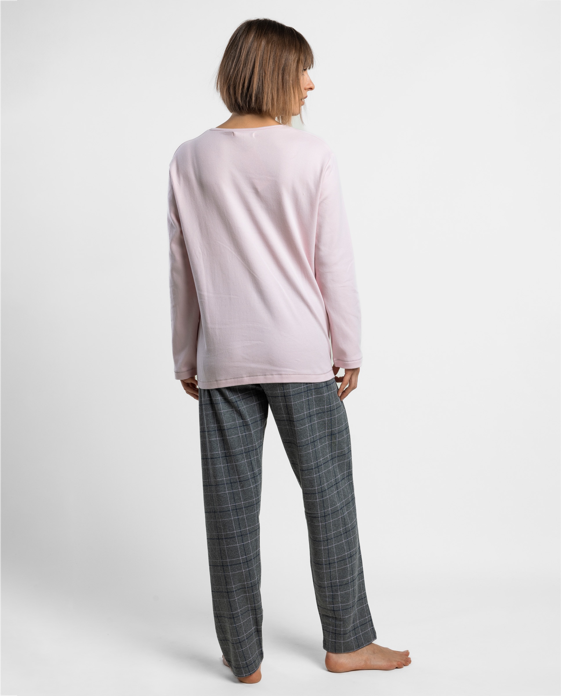 Pijama largo de mujer de punto interlock de algodón - Admas - Rosa Rosa-2