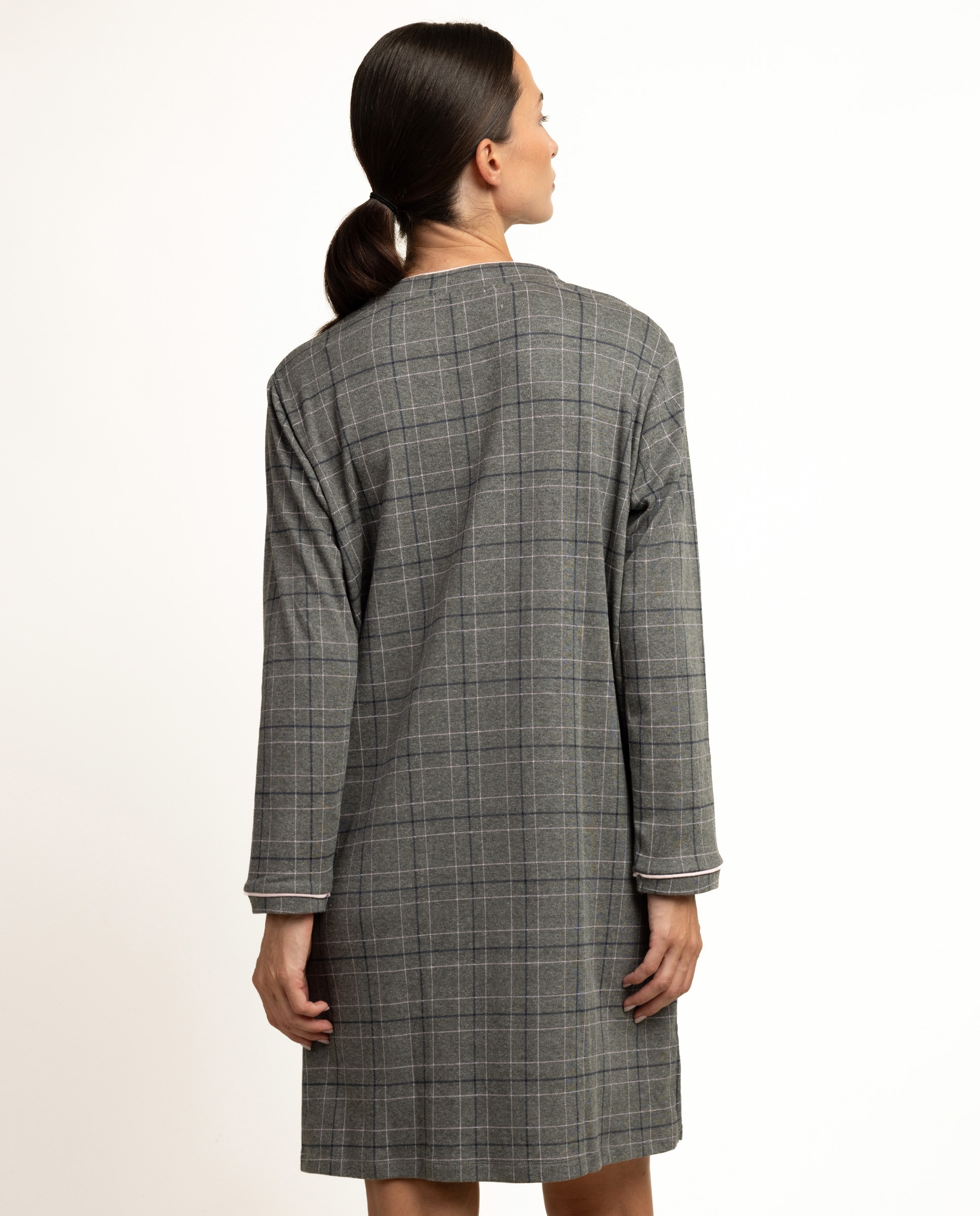 Camisón corto de mujer de punto de algodón - Admas - Gris Gris-2
