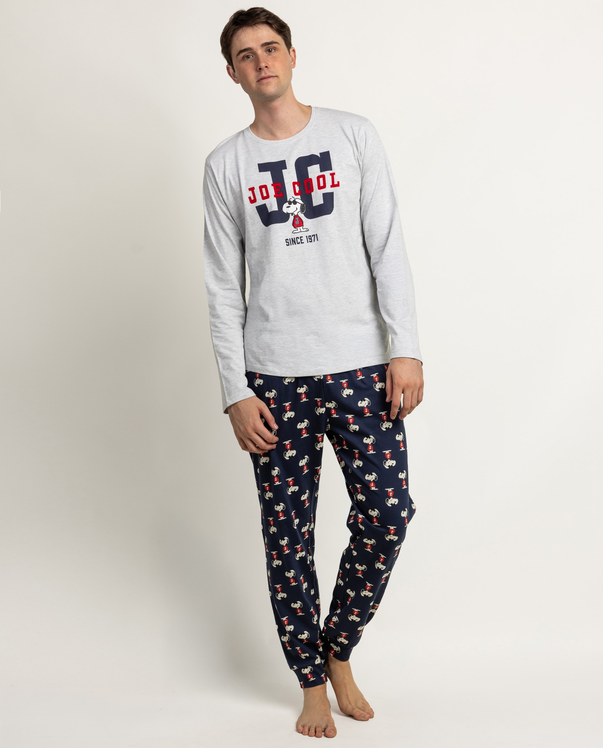 Imagen 0 de Pijama completo largo de hombre de punto de algodón Gris