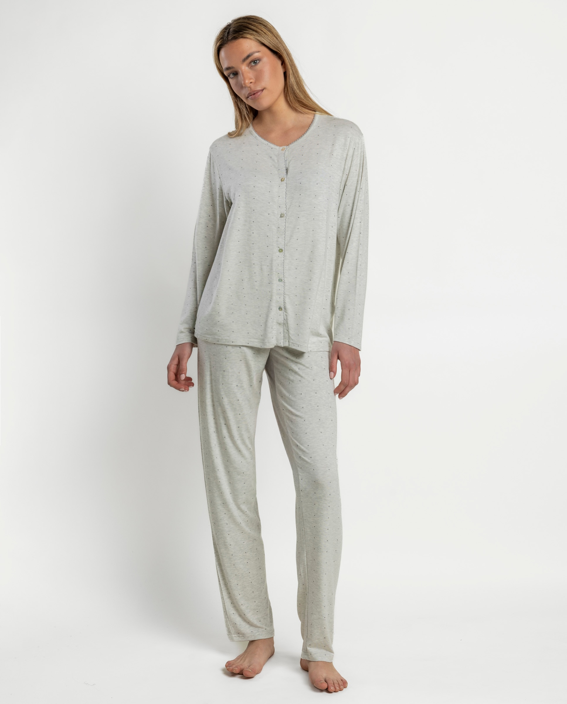 Pijama largo abierto de mujer de punto viscosa - Admas - Gris Gris-1