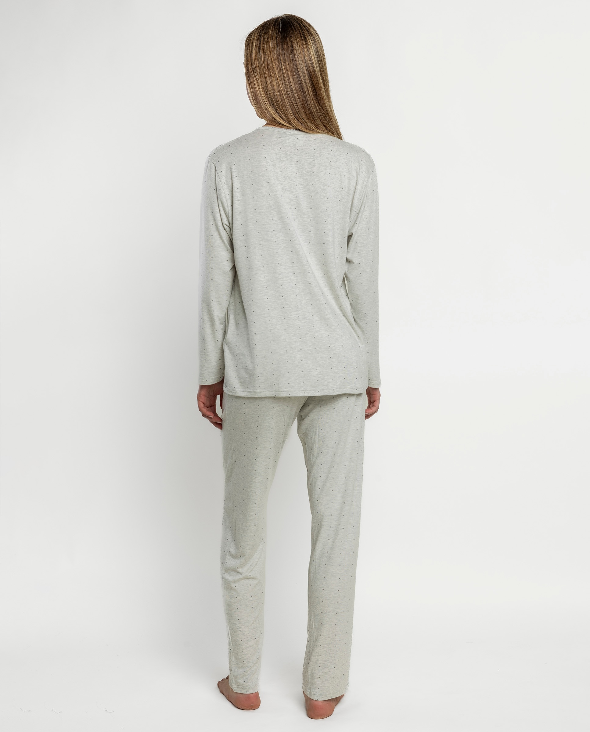 Pijama largo abierto de mujer de punto viscosa - Admas - Gris Gris-2