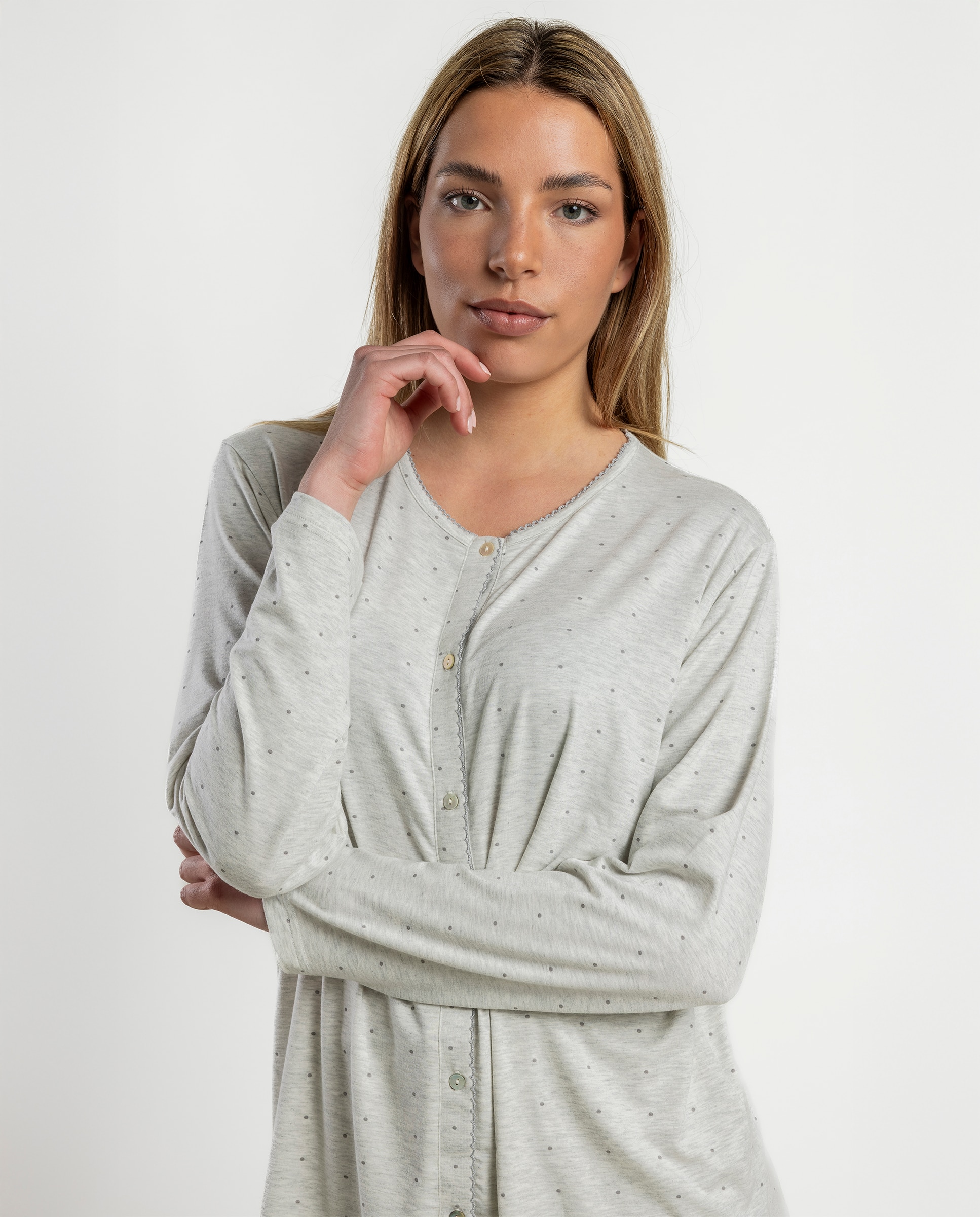 Pijama largo abierto de mujer de punto viscosa - Admas - Gris Gris-3