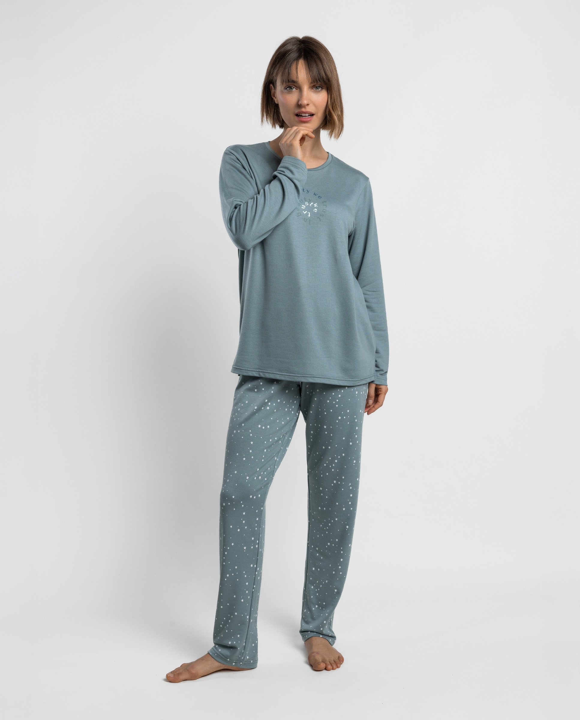 Pijama largo de mujer de punto viscosa - Admas - Azul Azul-1