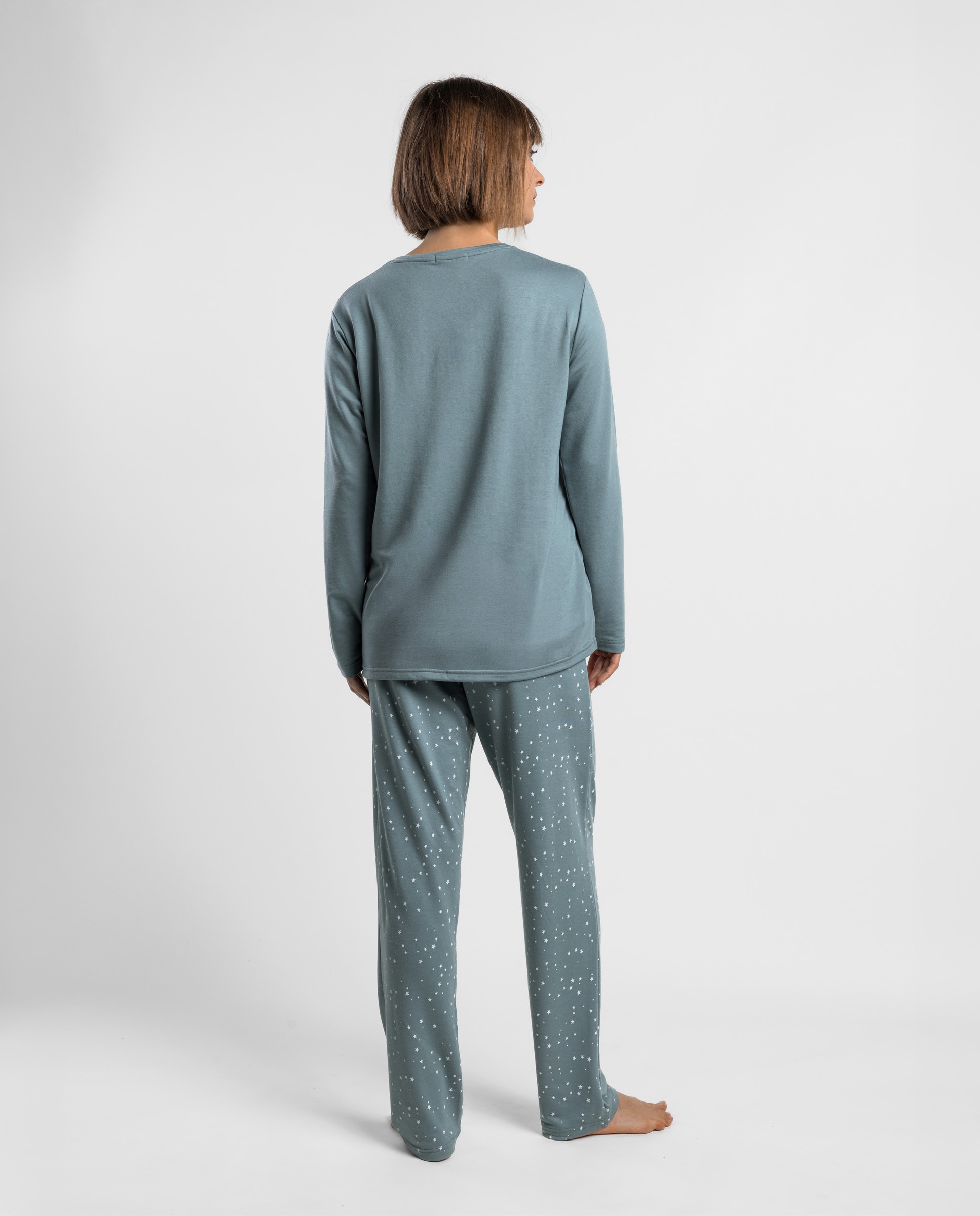Pijama largo de mujer de punto viscosa - Admas - Azul Azul-2