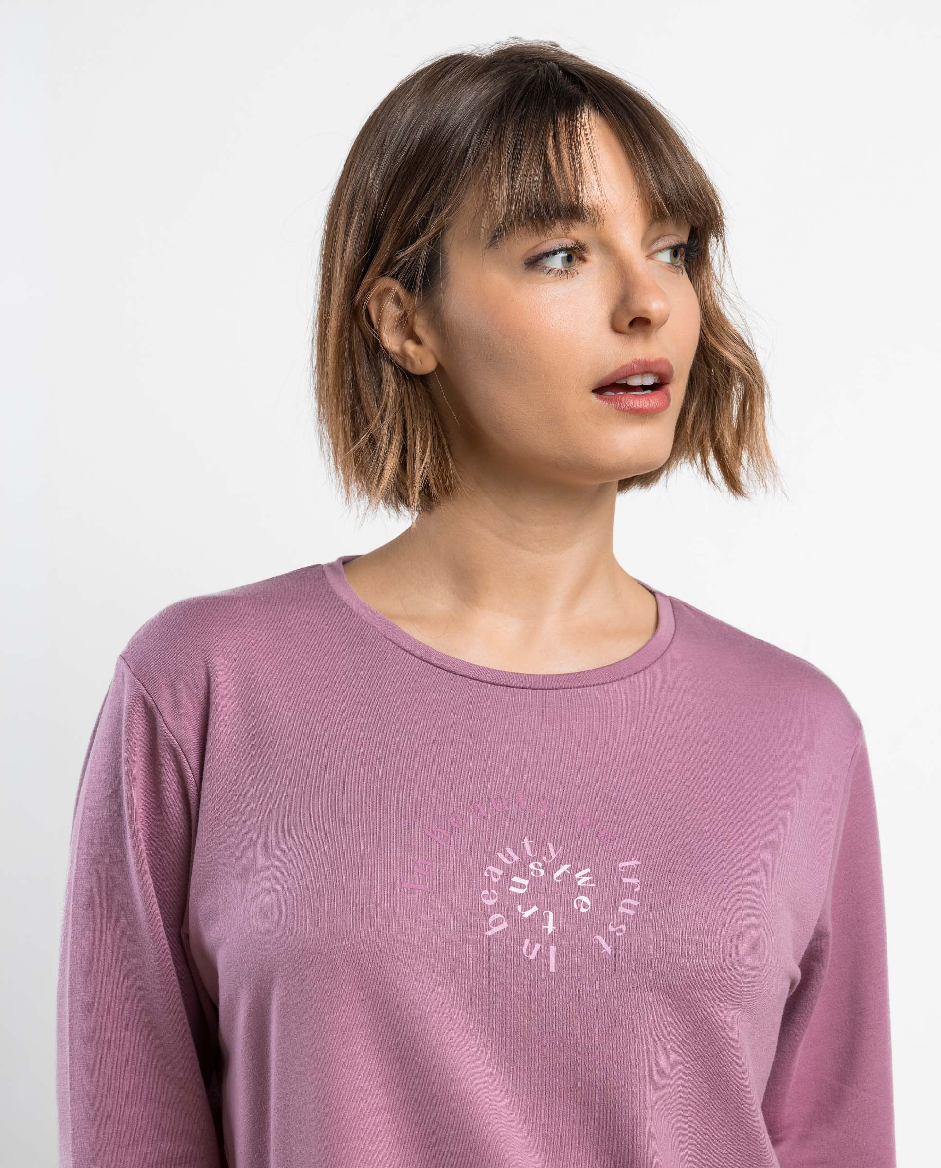 Pijama largo de mujer de punto viscosa - Admas - Rosa Rosa-3