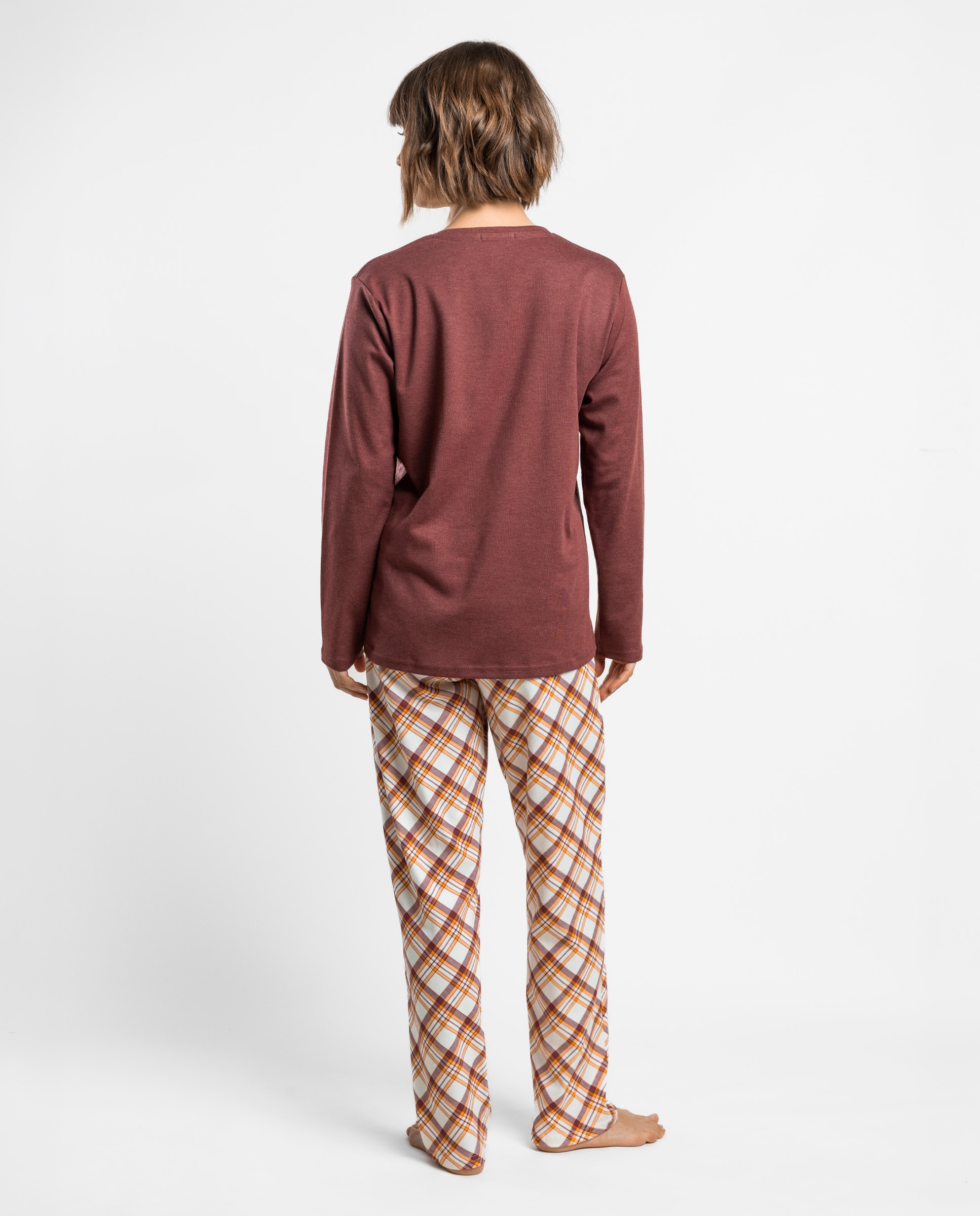 Pijama largo de mujer de punto de algodón - Admas - Burdeos Burdeos-2