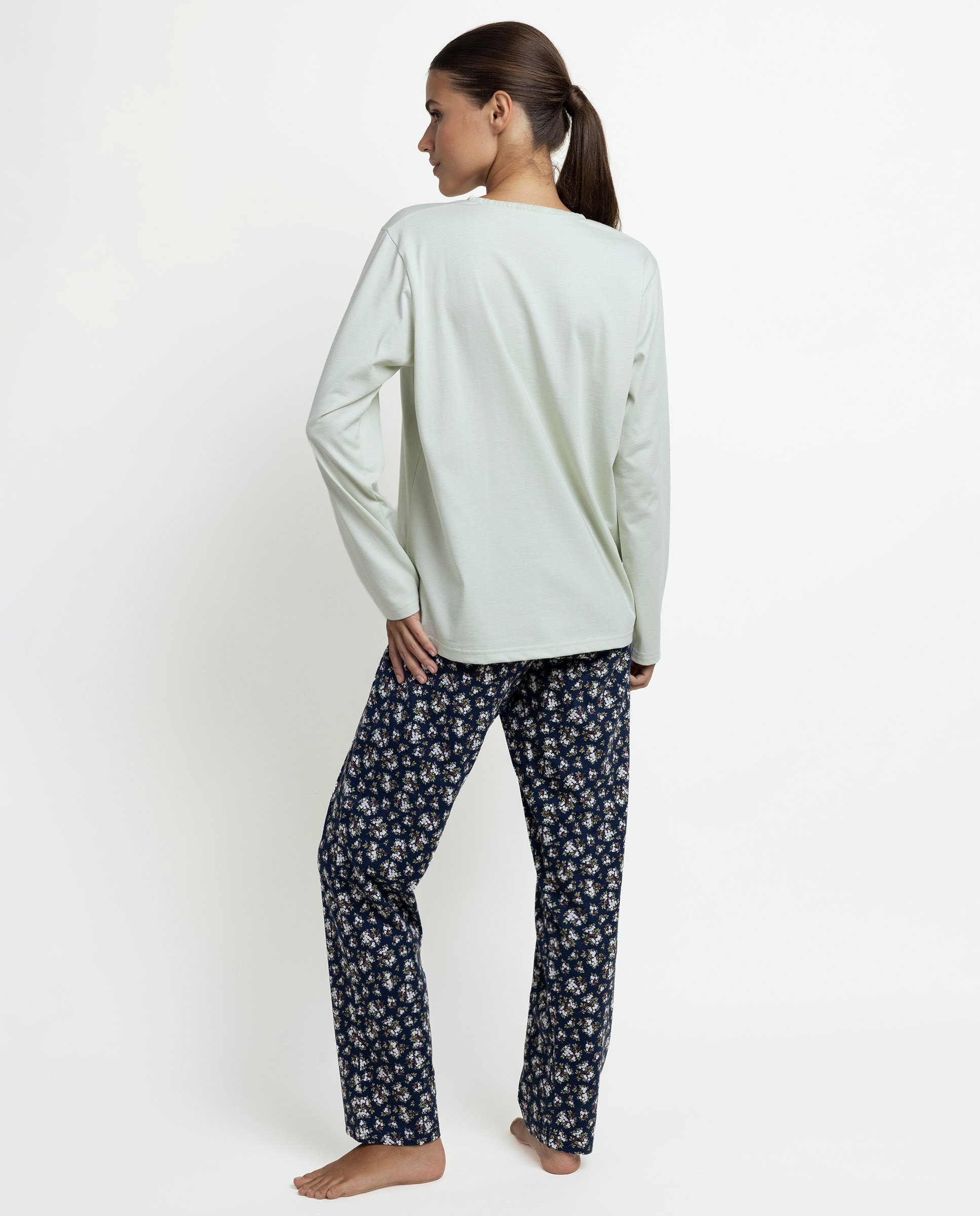 Pijama largo de mujer de punto de algodón - Admas - Verde Verde-2