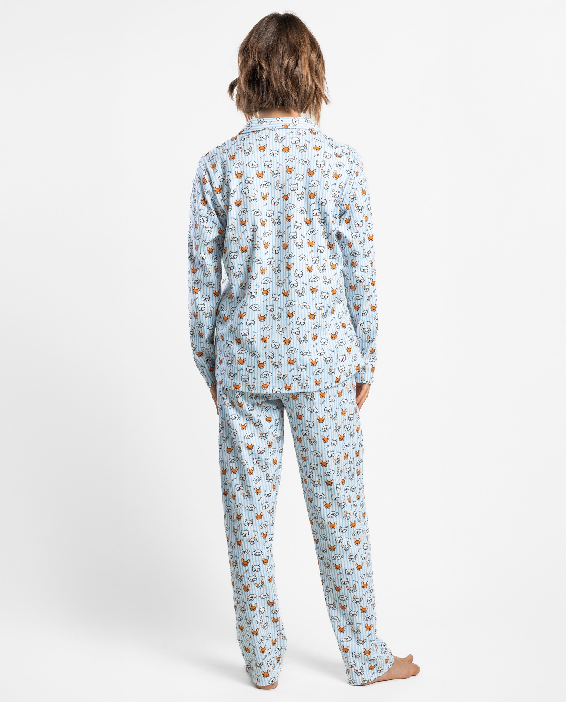 Pijama largo abierto de mujer de punto de algodón - Admas - Azul Azul-2