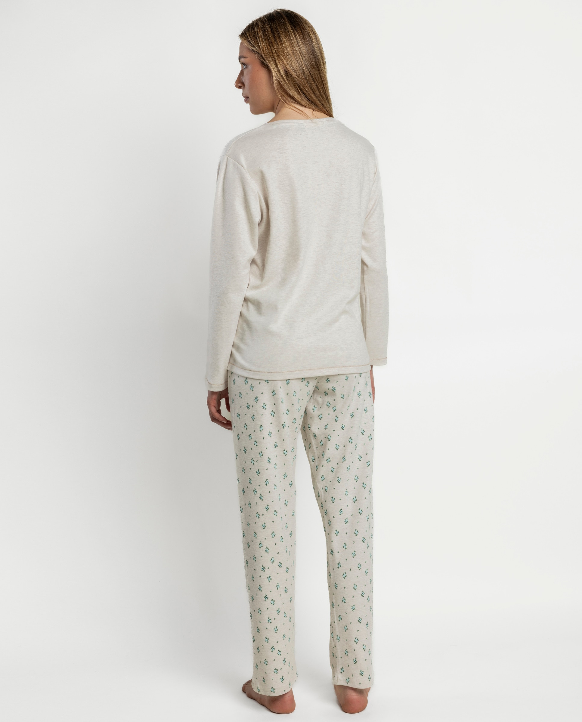Pijama largo de mujer de punto de algodón - Admas - Beige Beige-2