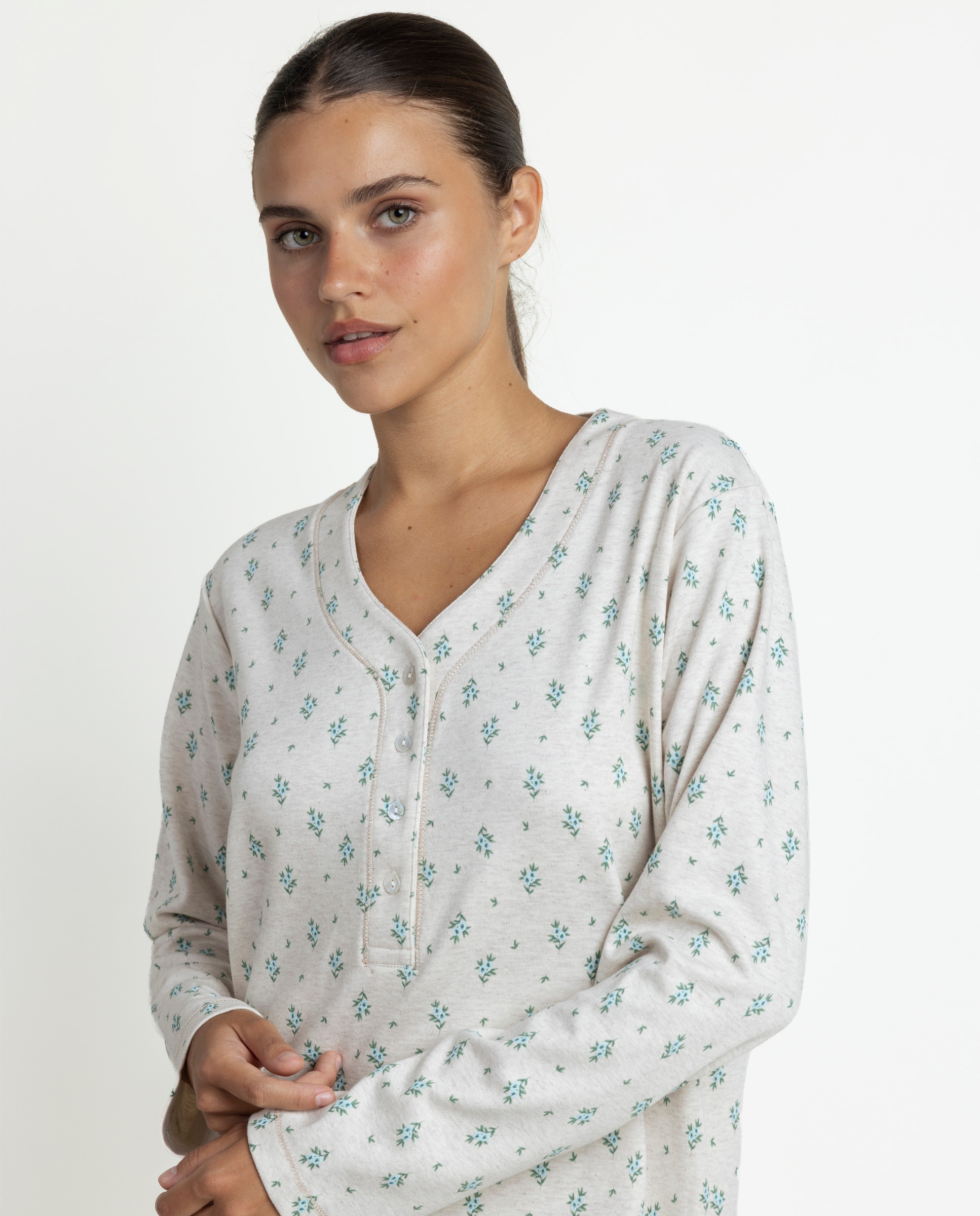 Camisón largo de mujer de punto de algodón - Admas - Beige Beige-3