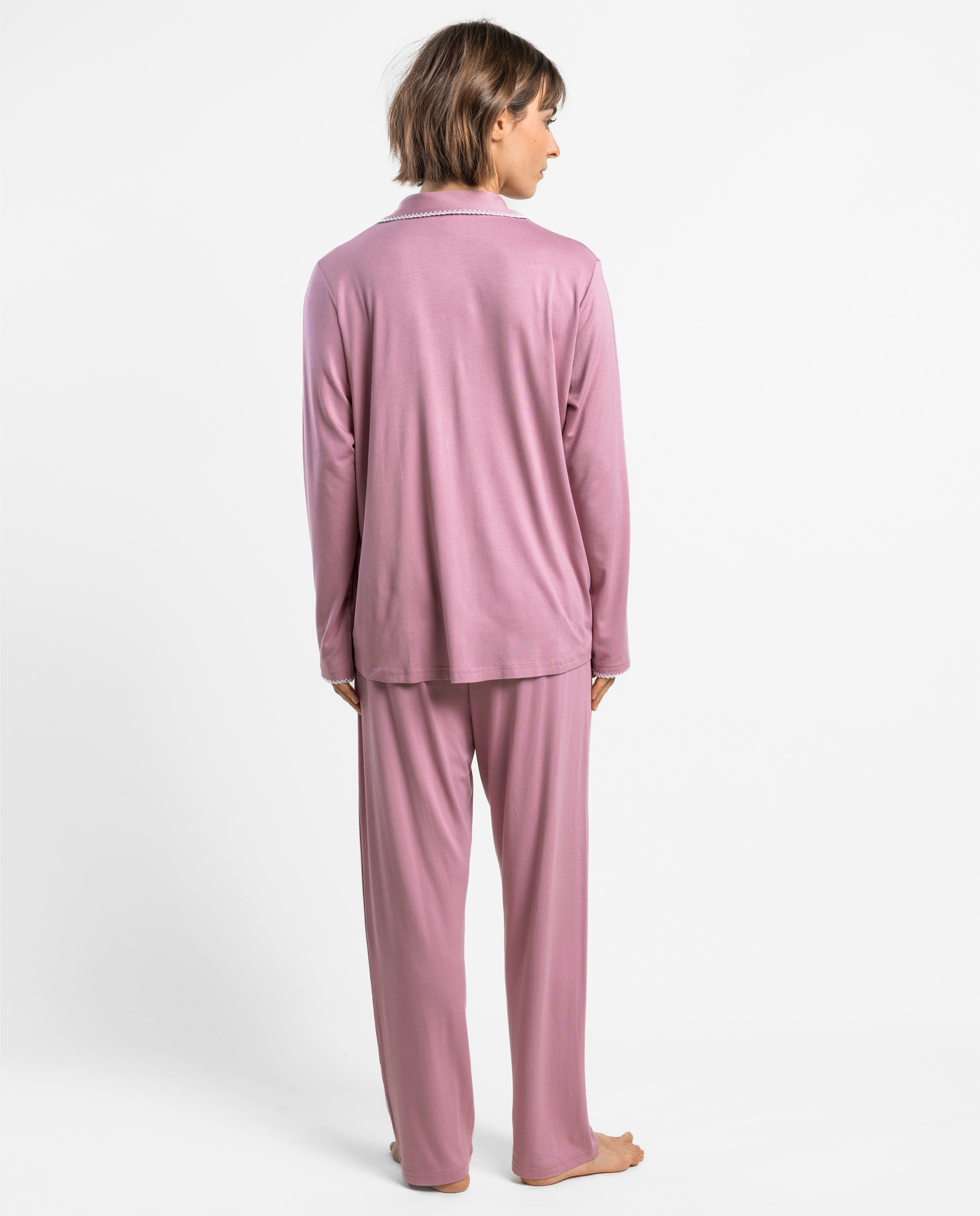 Pijama largo abierto de mujer de punto viscosa - Admas - Rosa Rosa-2