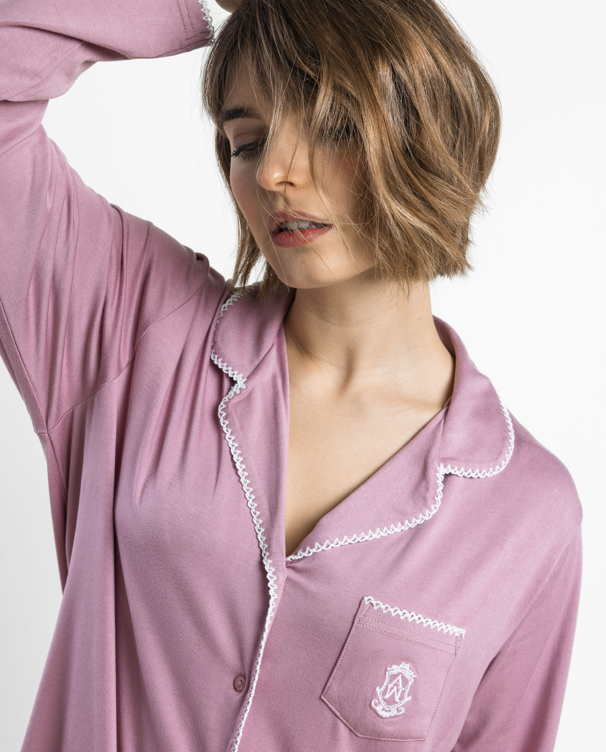 Pijama largo abierto de mujer de punto viscosa - Admas - Rosa Rosa-3