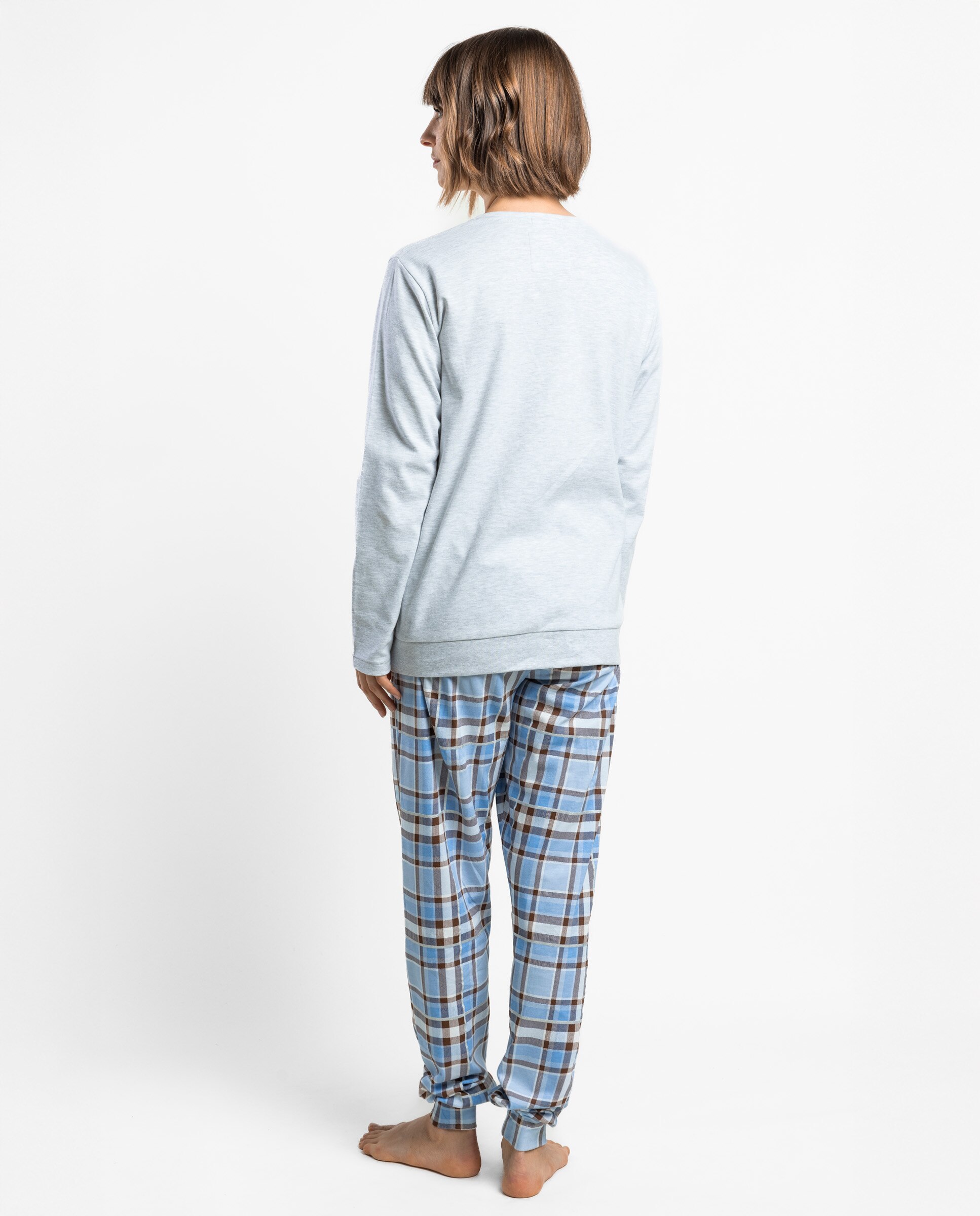 Pijama largo de mujer de punto de algodón - Admas - Gris Gris-2