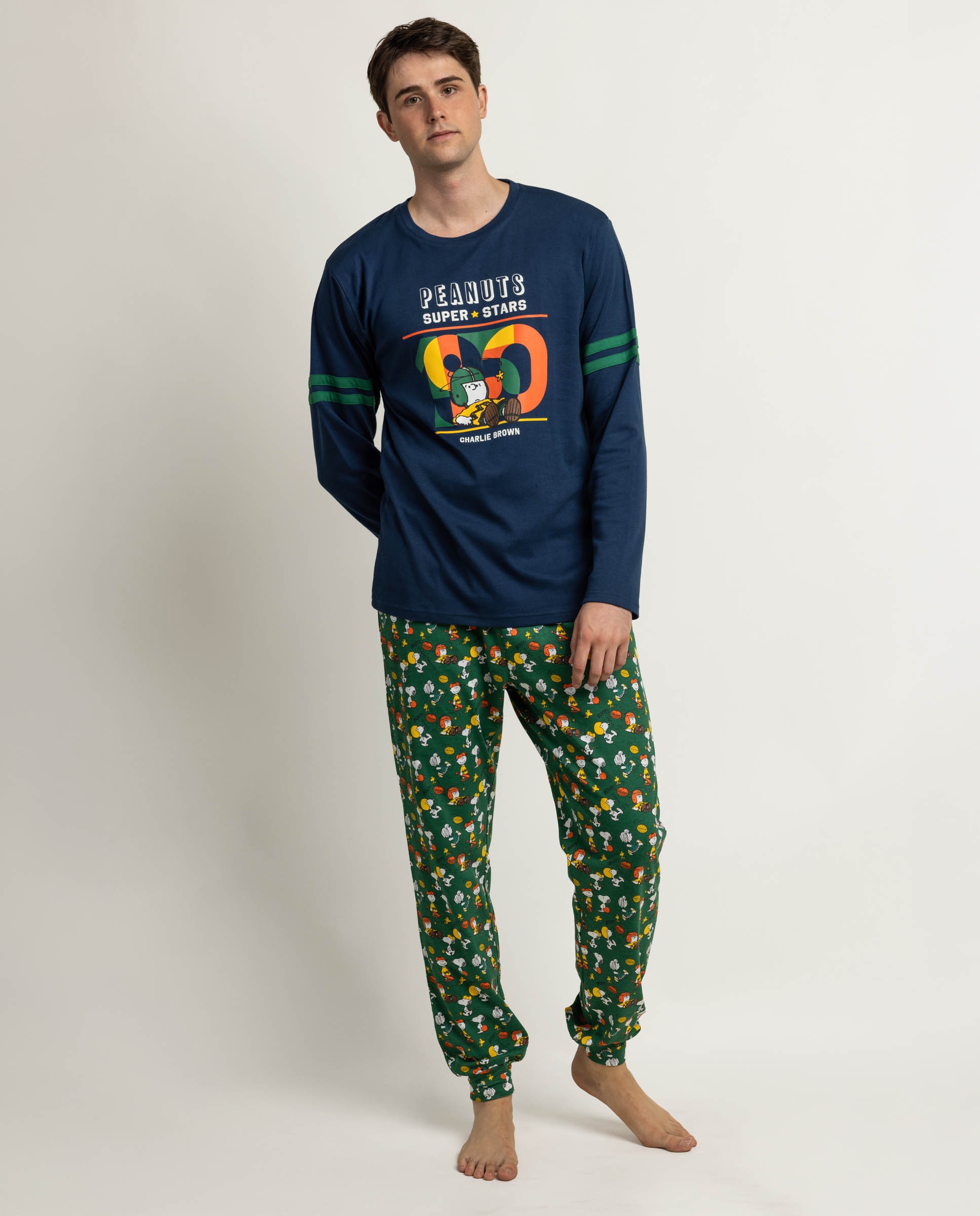 Imagen 0 de Pijama completo largo de hombre de punto de algodón Azul marino
