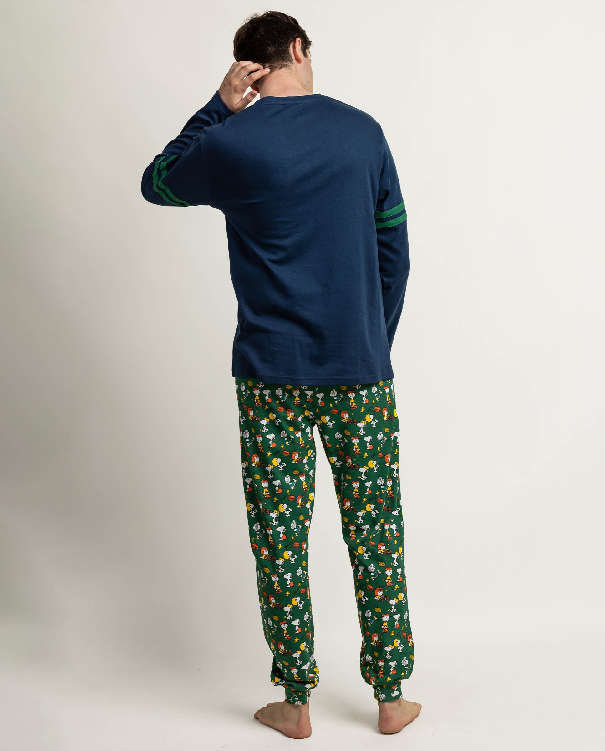 Pijama completo largo de hombre de punto de algodón - Peanuts - Azul marino Azul marino-2