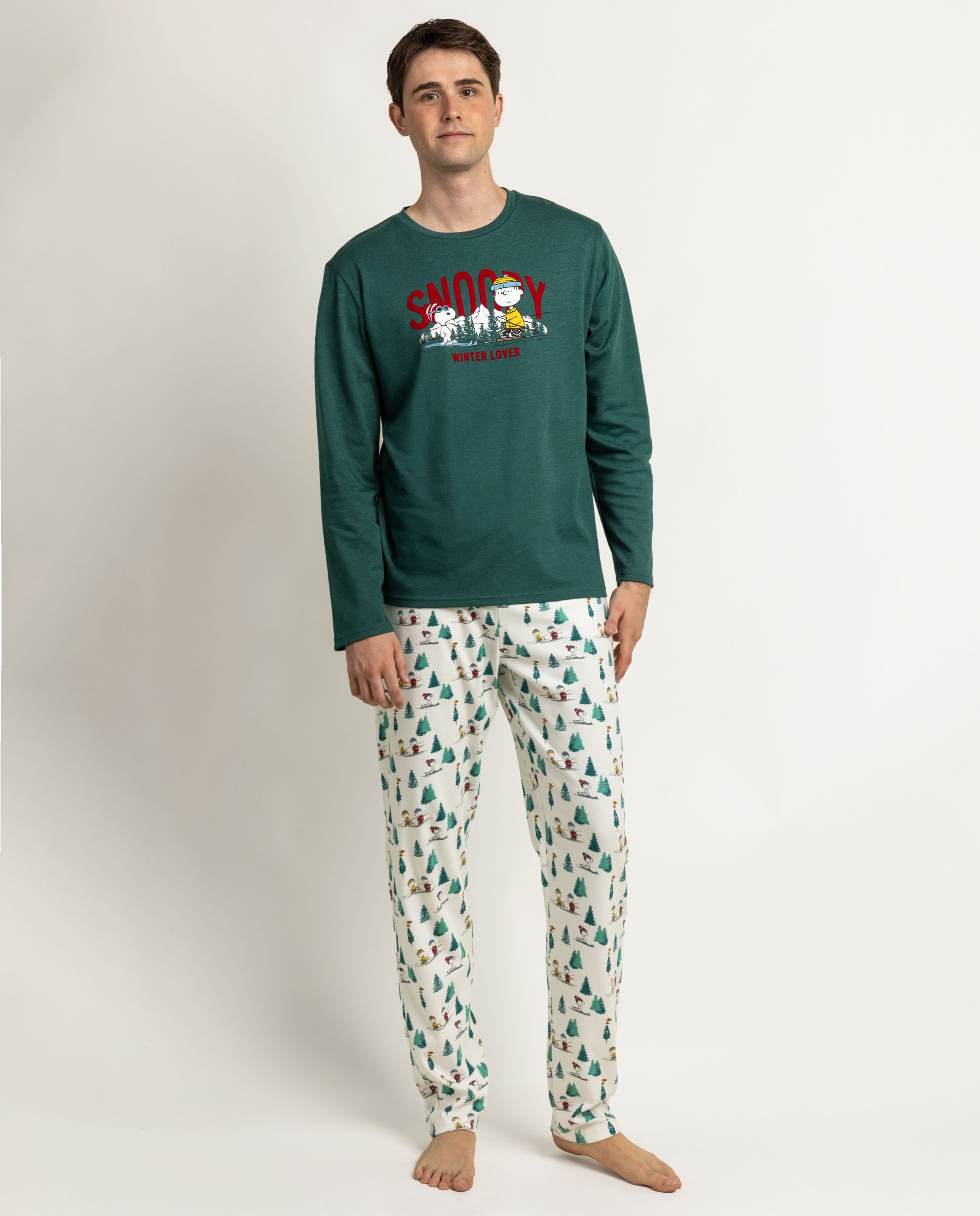 Imagen 0 de Pijama completo largo de hombre de punto de algodón Verde
