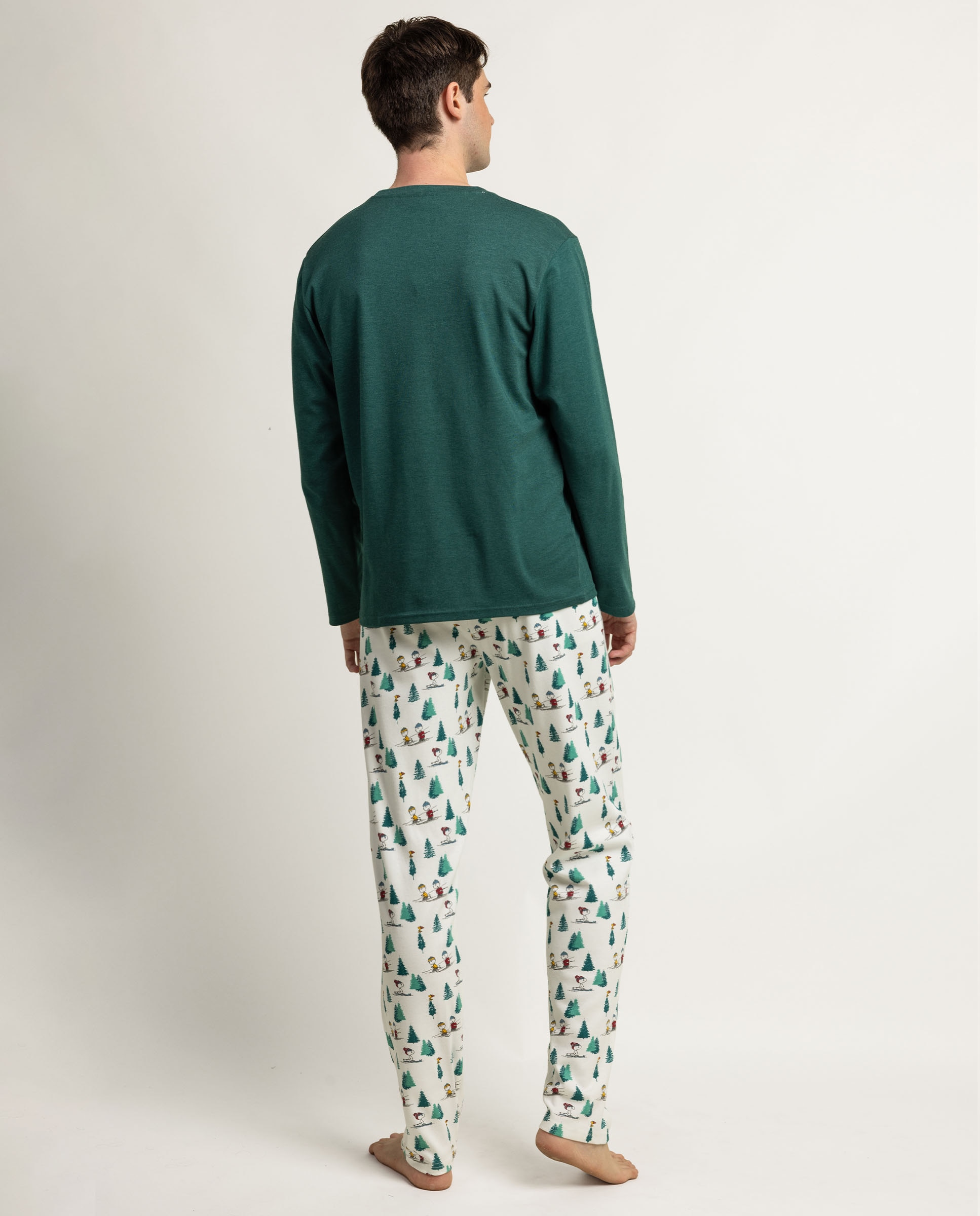 Pijama completo largo de hombre de punto de algodón - Peanuts - Verde Verde-2
