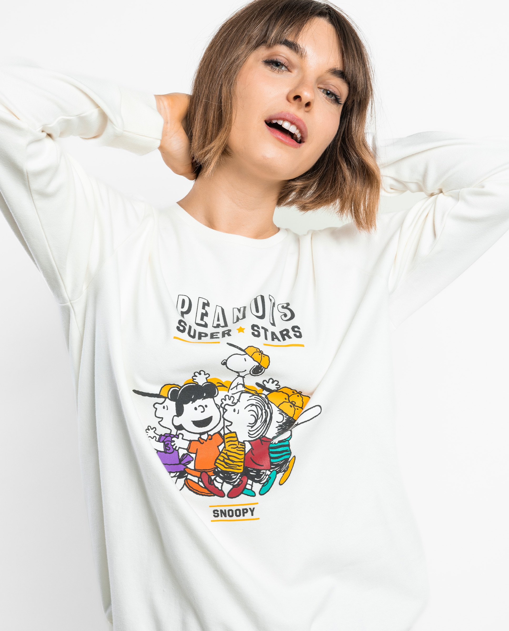 Pijama largo de mujer de punto interlock de algodón - Peanuts - Crudo Crudo-3
