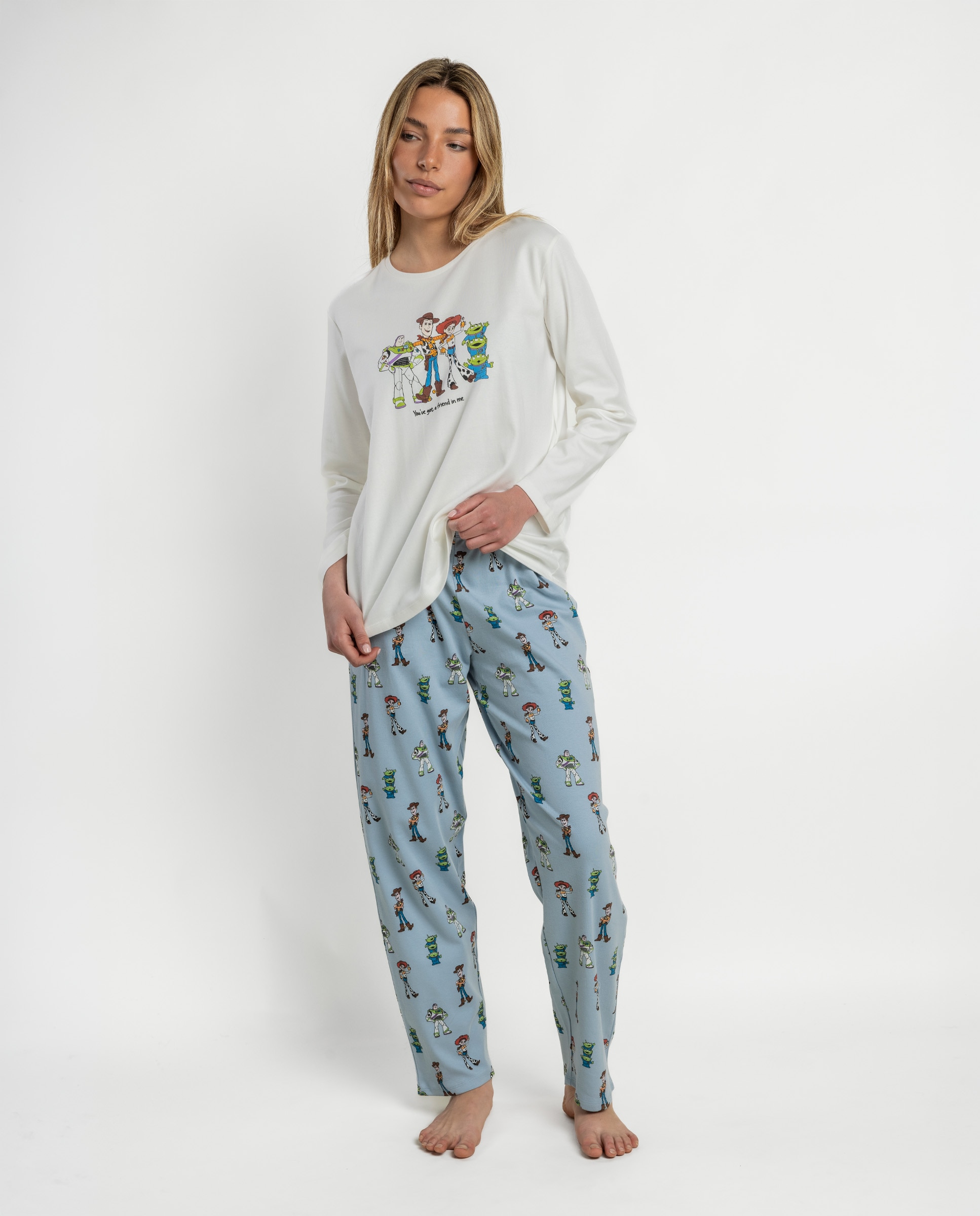 Imagen 0 de Pijama largo de mujer de punto de algodón Crudo