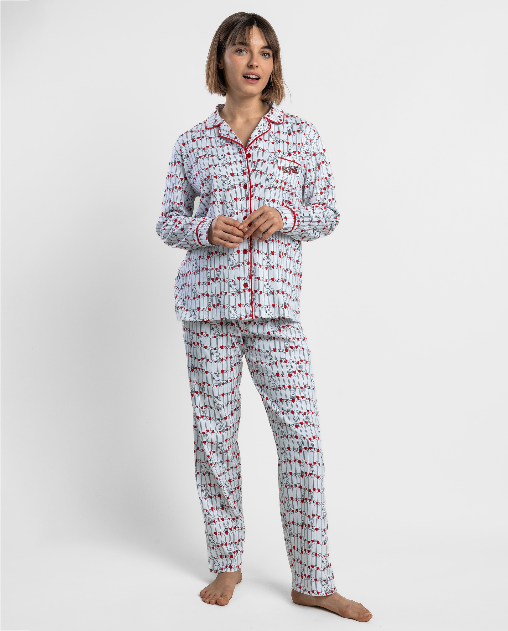 Imagen 0 de Pijama largo abierto de mujer de punto interlock de algodón Rojo