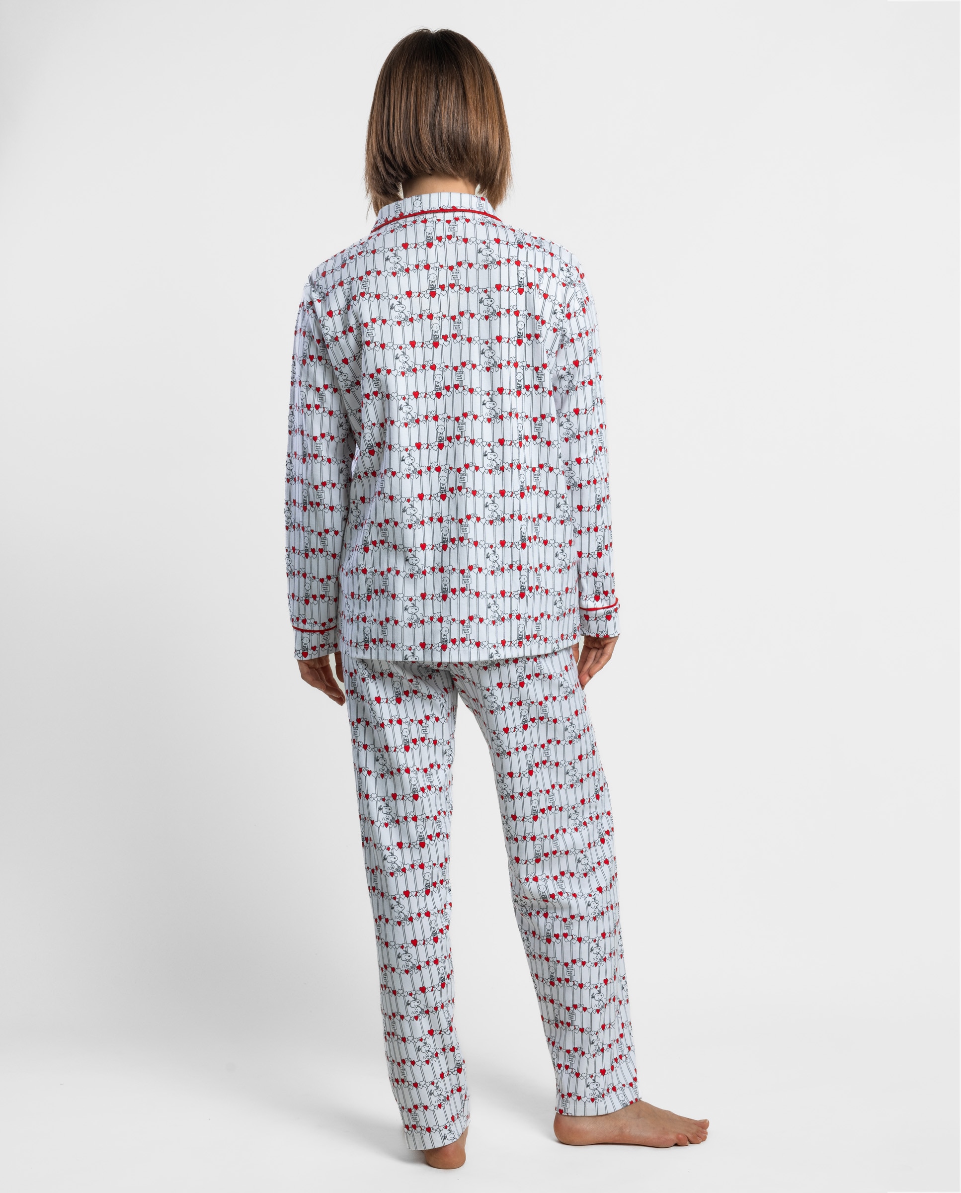 Pijama largo abierto de mujer de punto interlock de algodón - Peanuts - Rojo Rojo-2