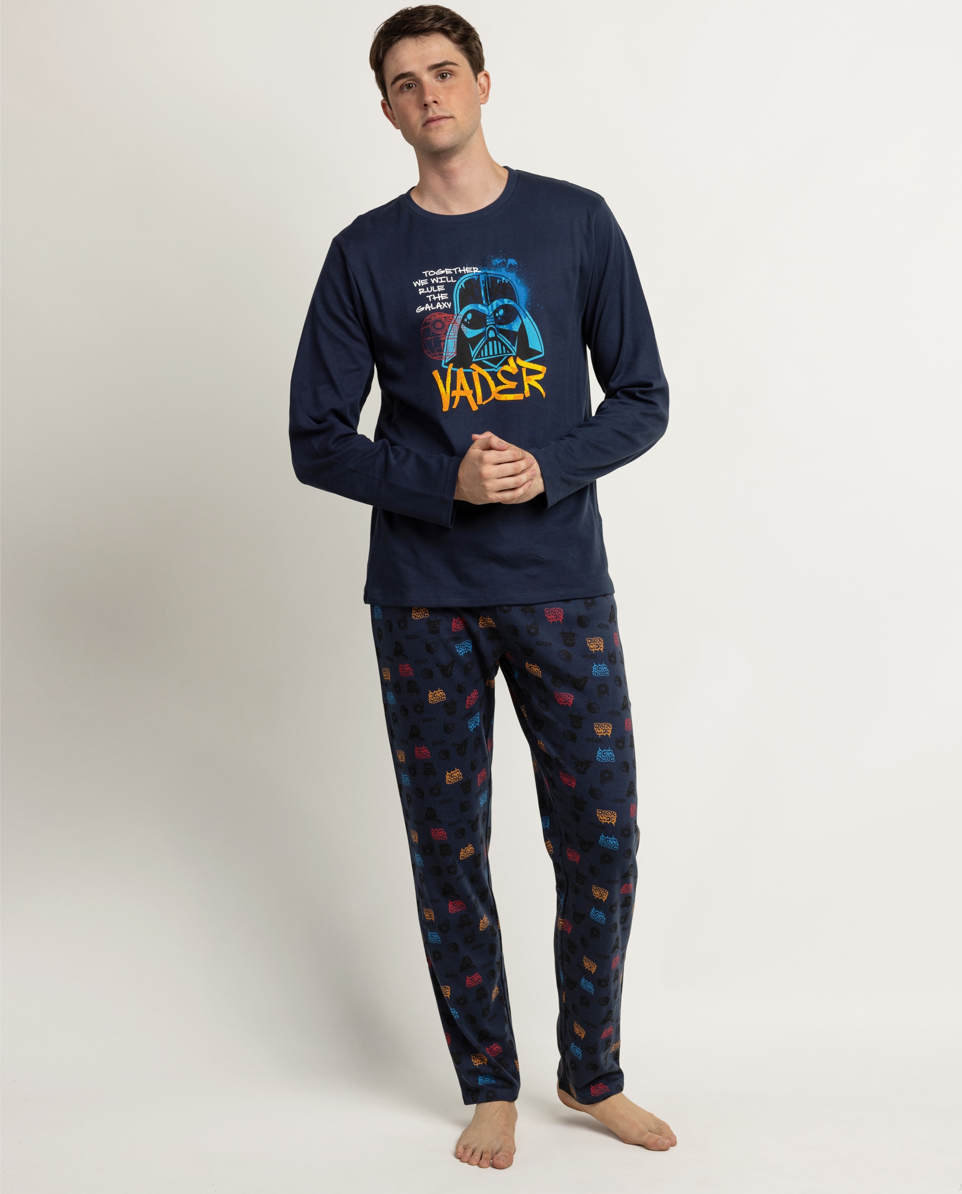 Imagen 0 de Pijama completo largo de hombre de punto de algodón Azul