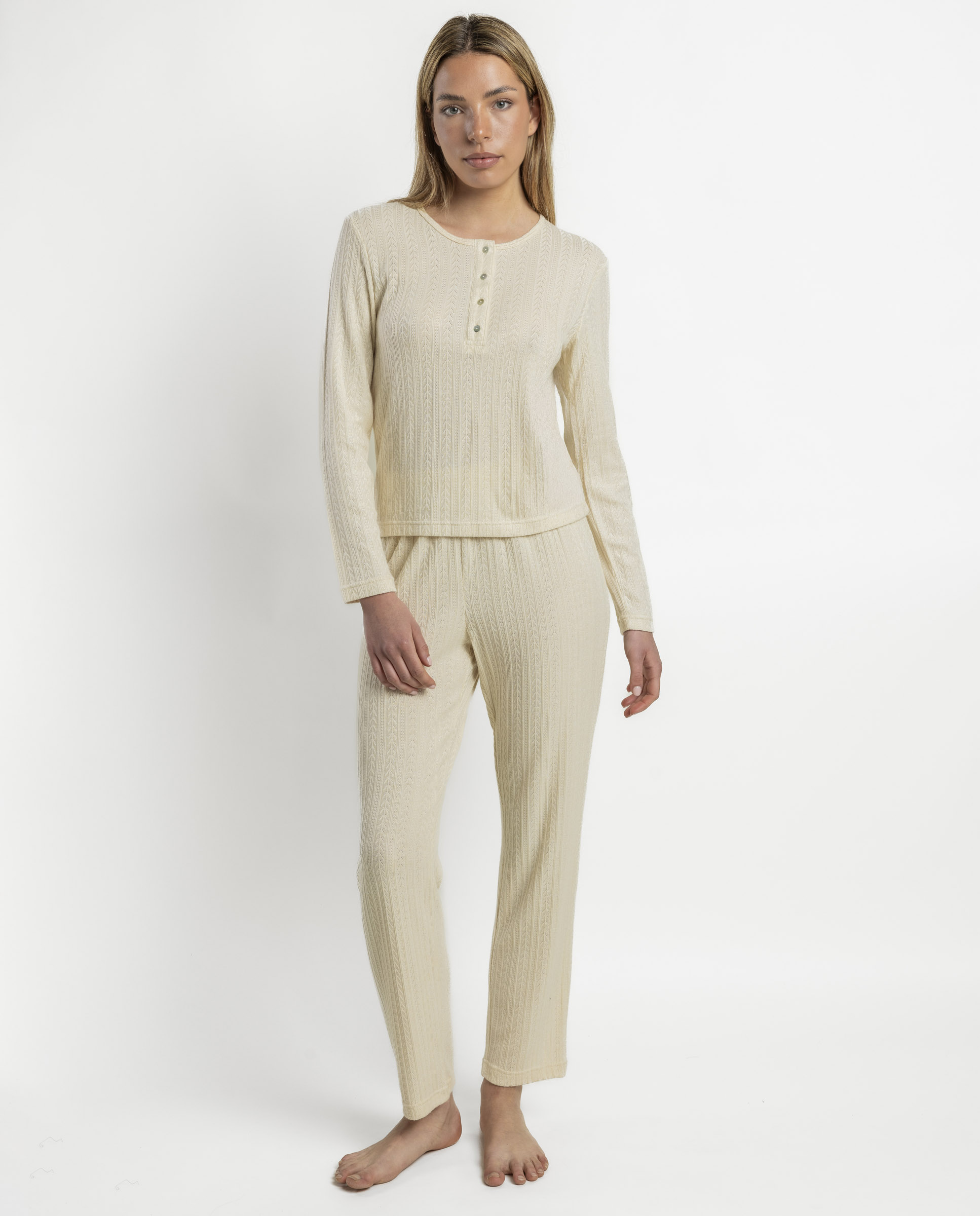 Pijama largo de mujer de punto viscosa - Admas - Crudo Crudo-1