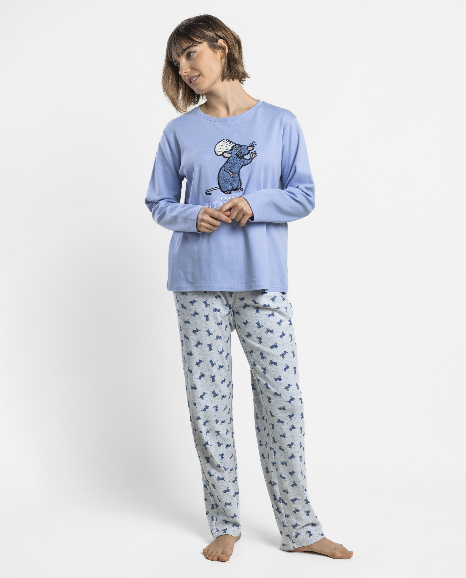 Pijama largo de mujer de punto interlock de algodón - Disney - Azul Azul-1
