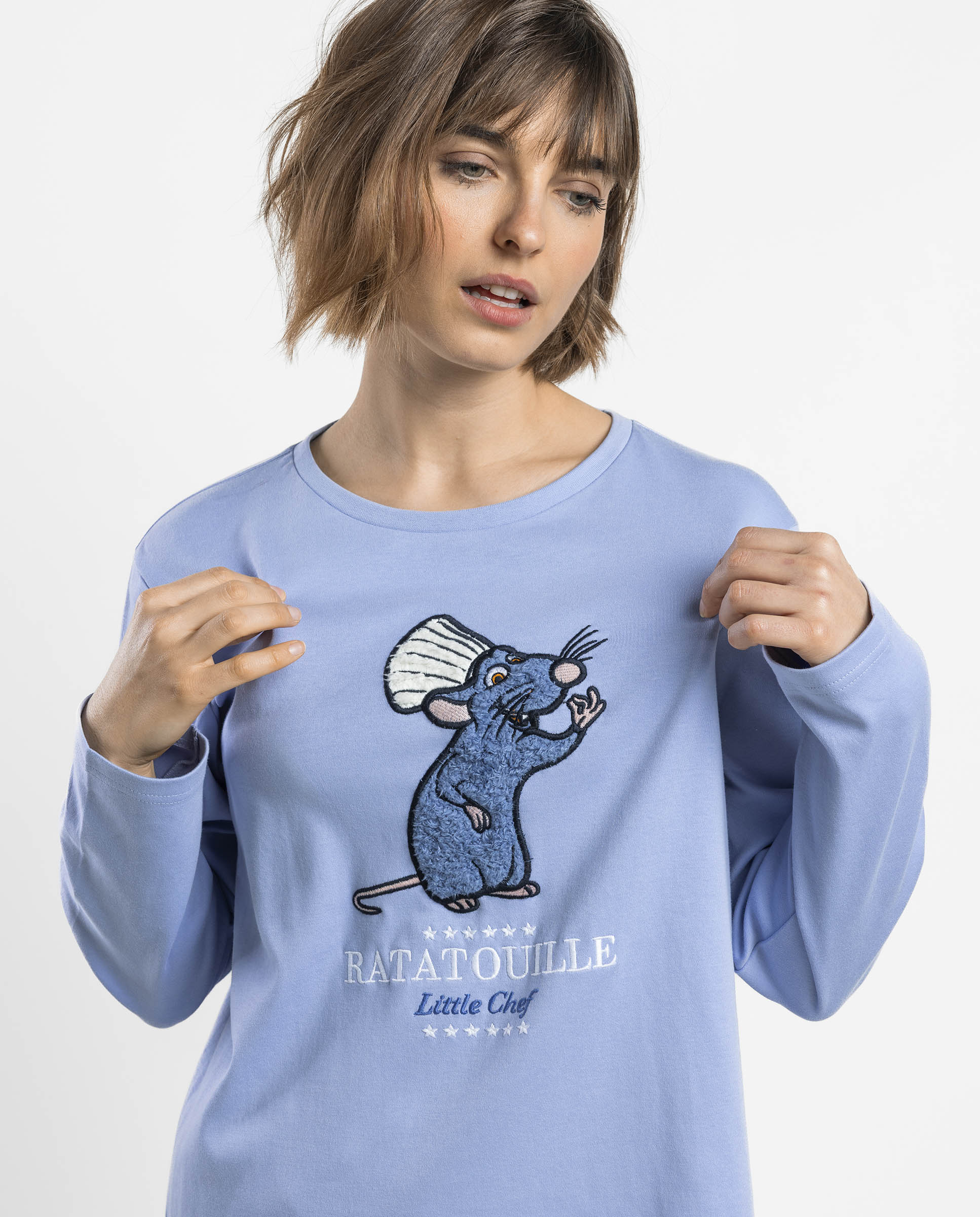 Pijama largo de mujer de punto interlock de algodón - Disney - Azul Azul-3
