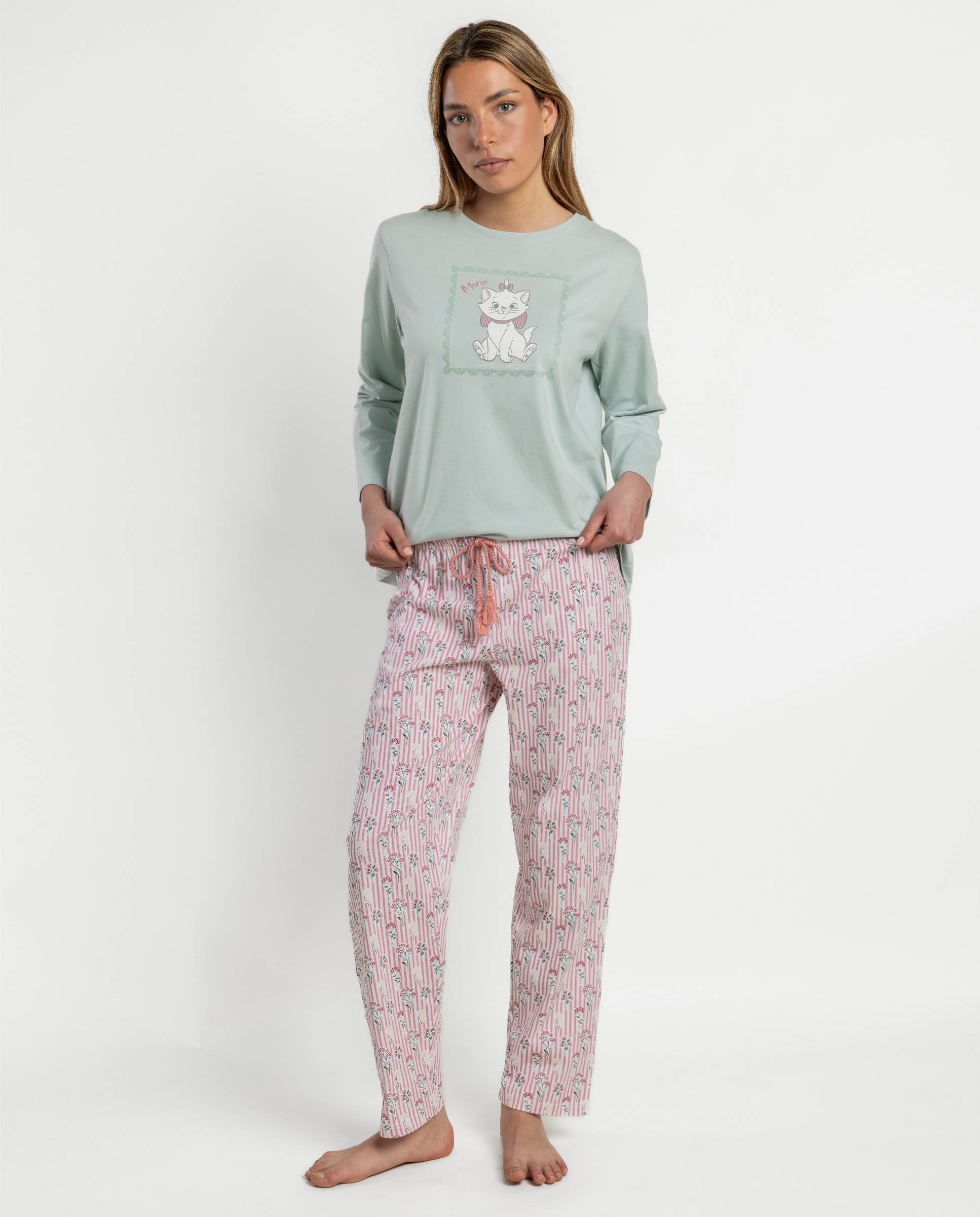 Pijama largo de mujer de punto de algodón - Disney - Verde Agua Verde Agua-1