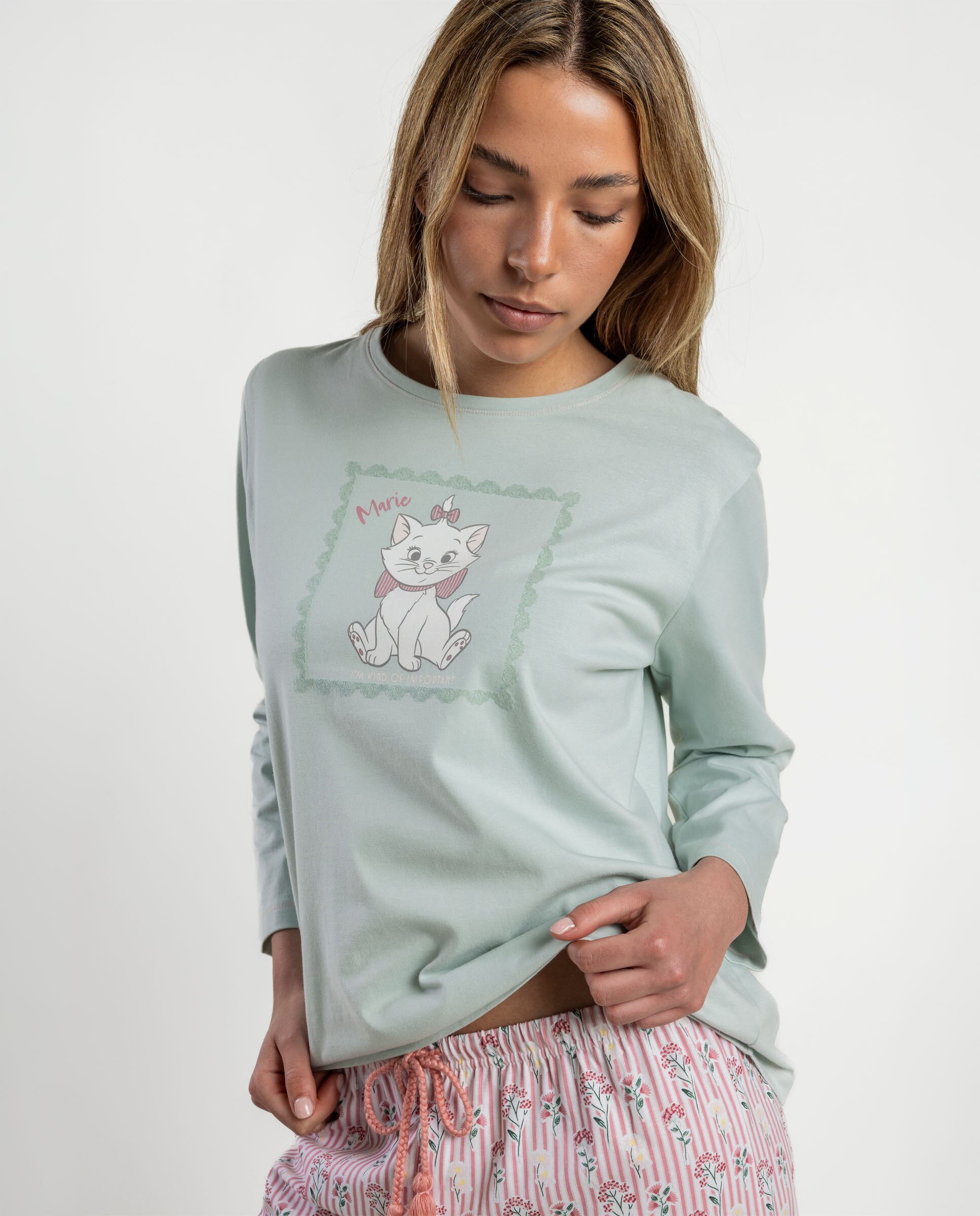 Pijama largo de mujer de punto de algodón - Disney - Verde Agua Verde Agua-3
