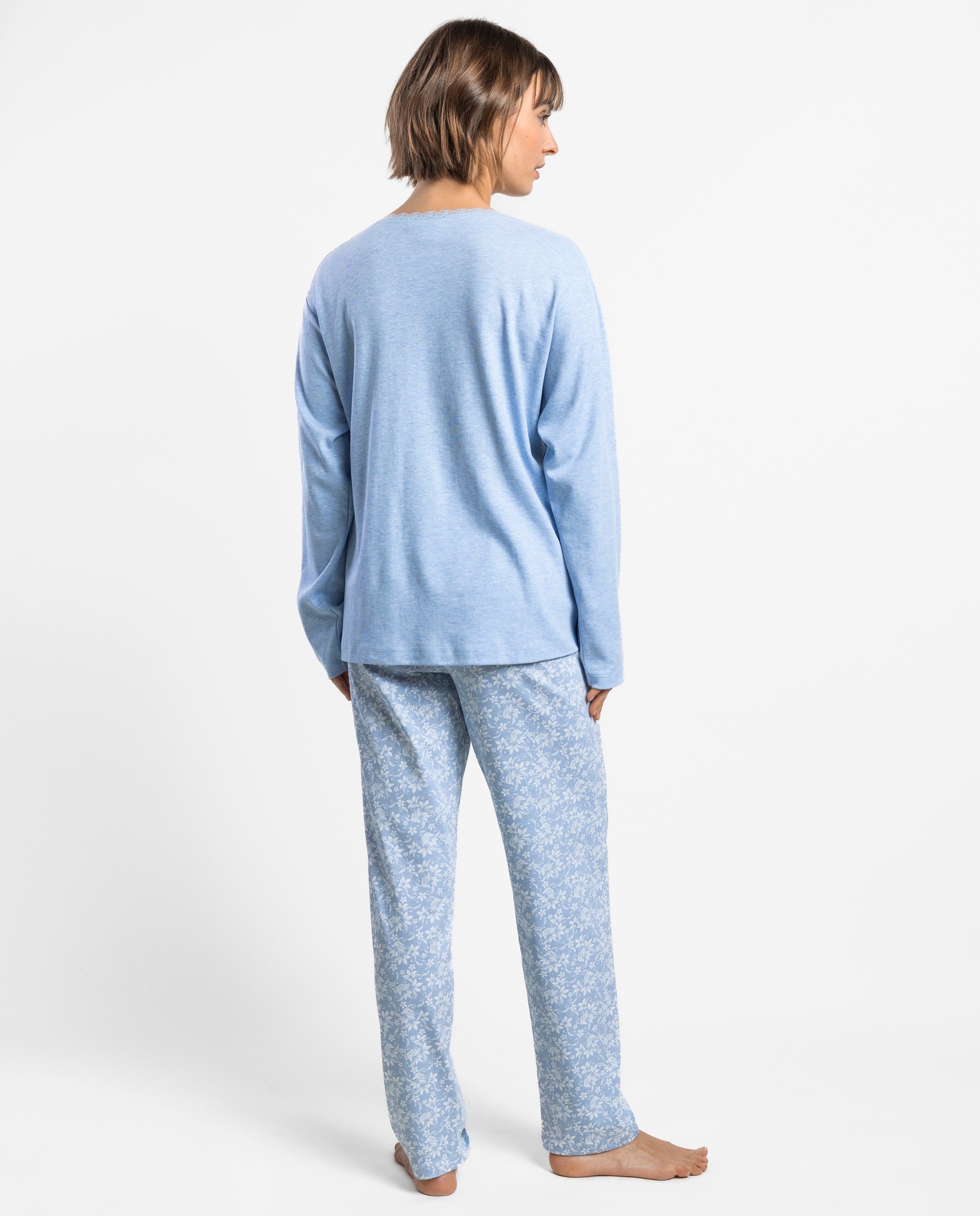 Pijama largo de mujer de punto de algodón - Admas - Azul Azul-2