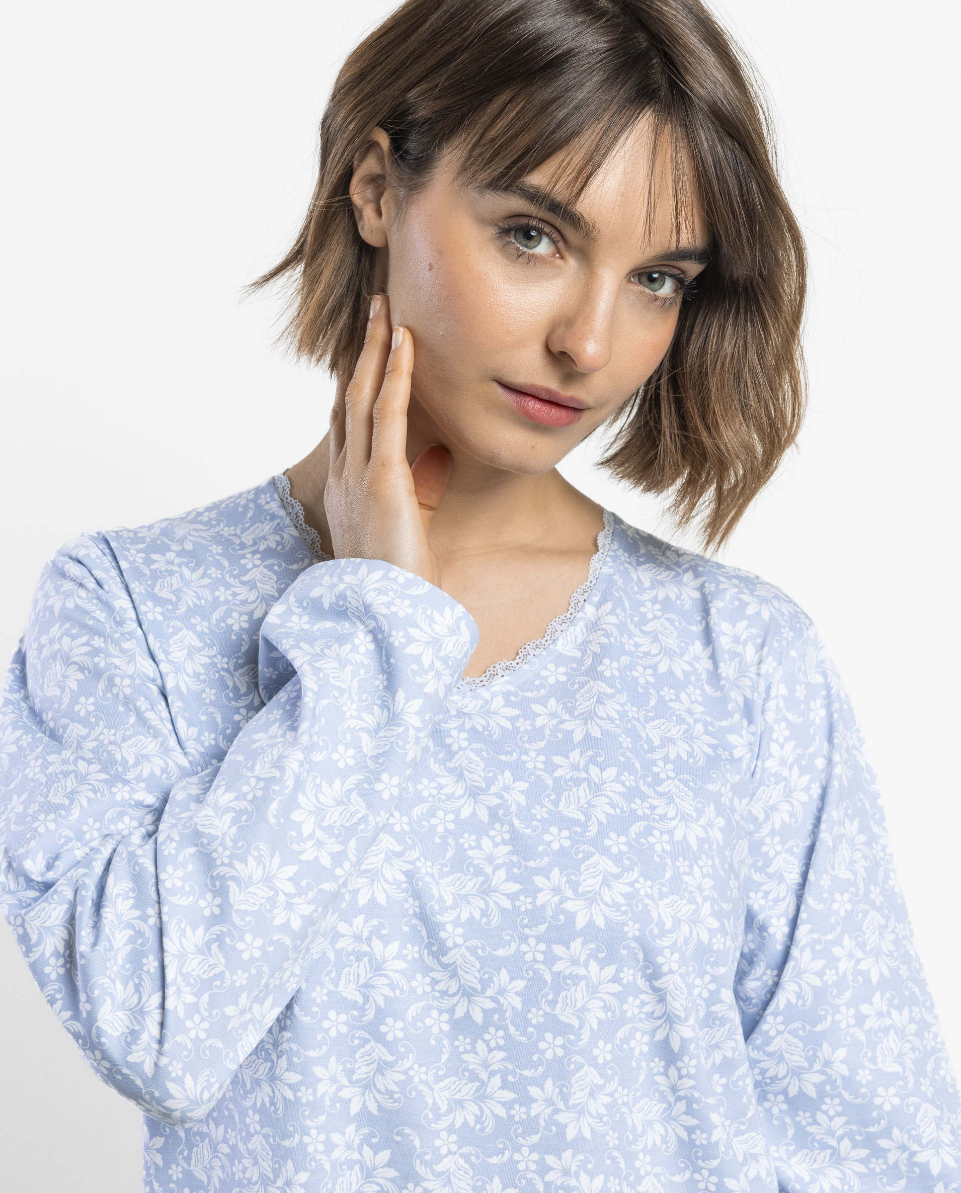 Camisón largo de mujer de punto viscosa - Admas - Azul Azul-3