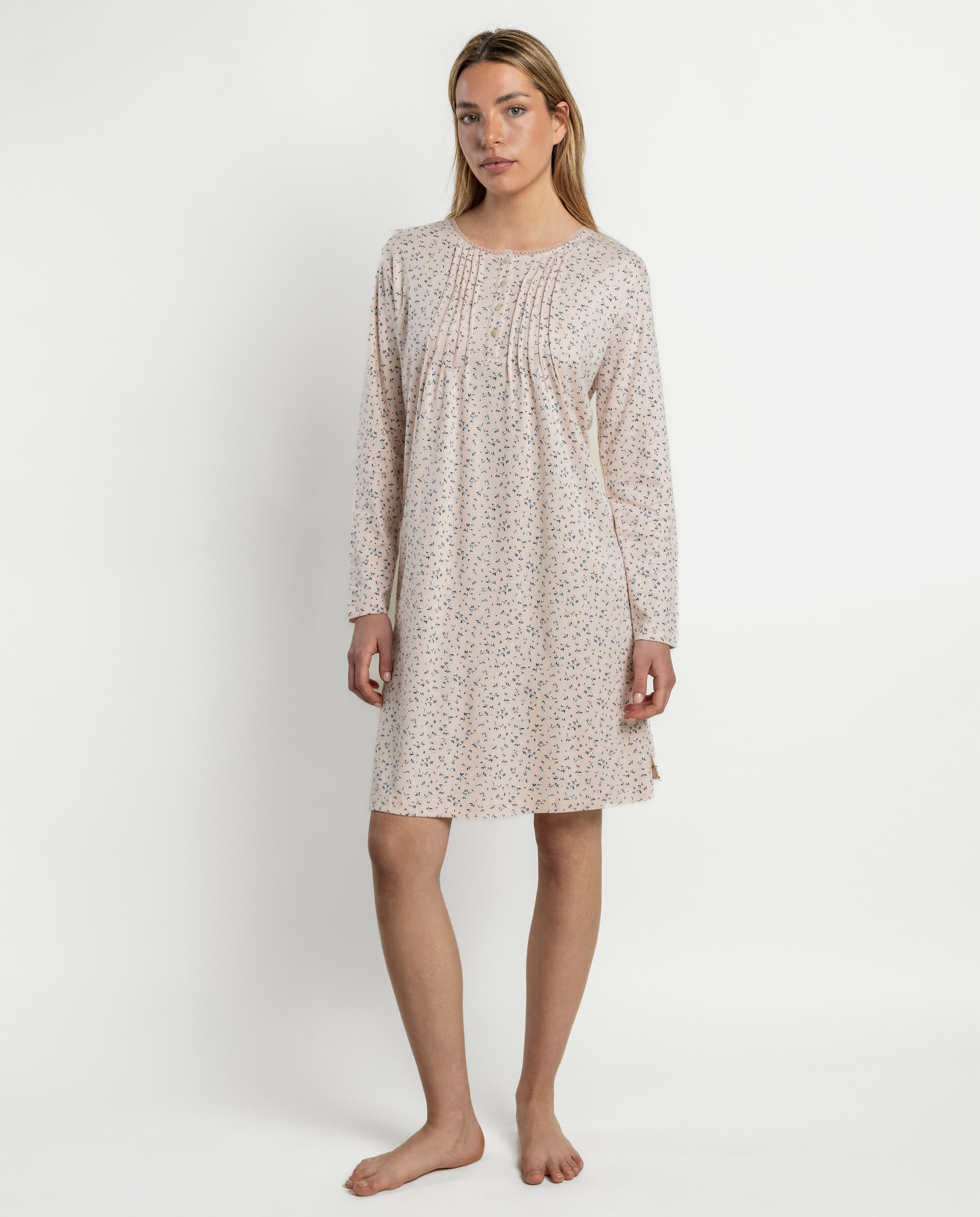 Camisón largo de mujer de punto interlock - Admas - Rosa Rosa-1