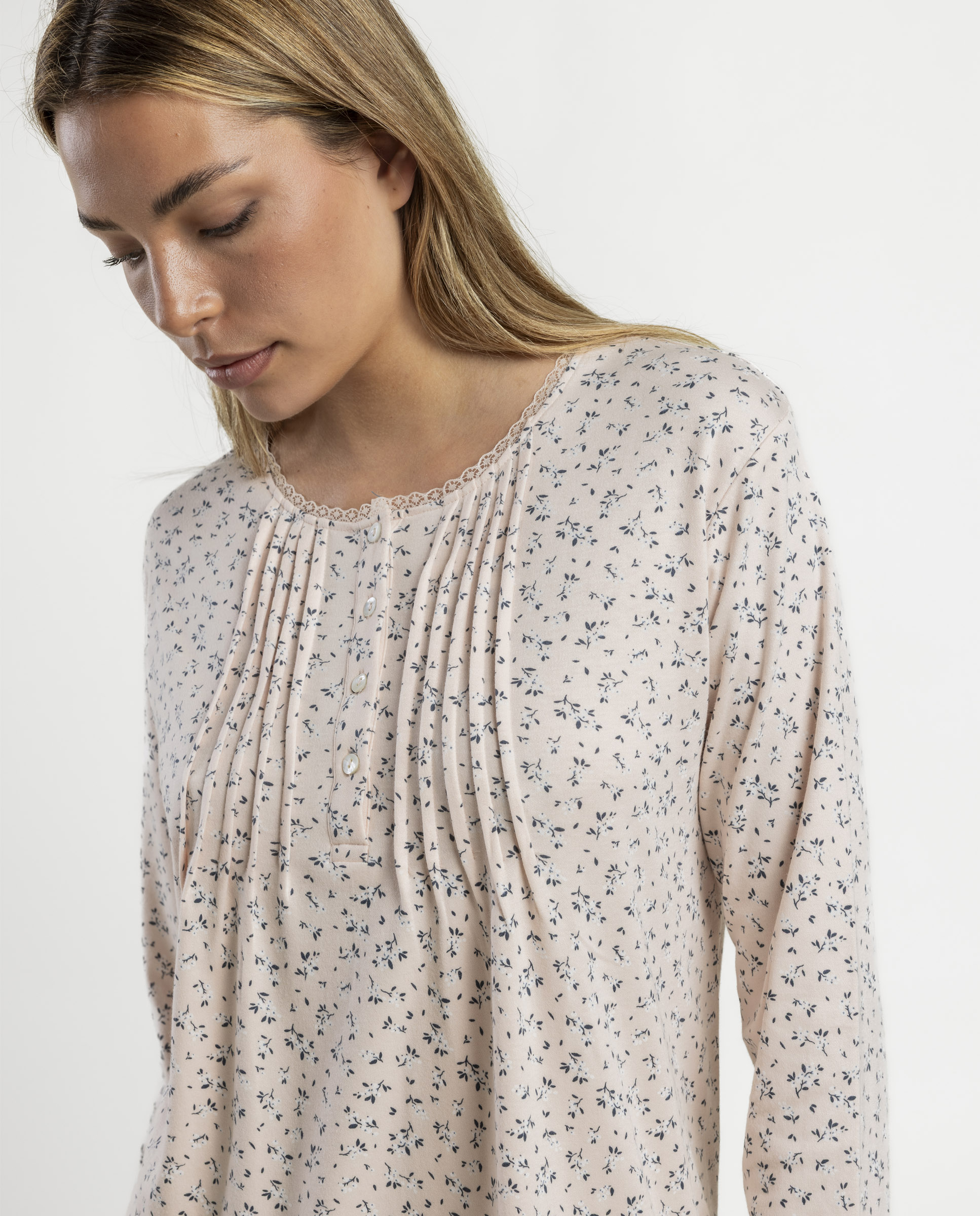Camisón largo de mujer de punto interlock - Admas - Rosa Rosa-3