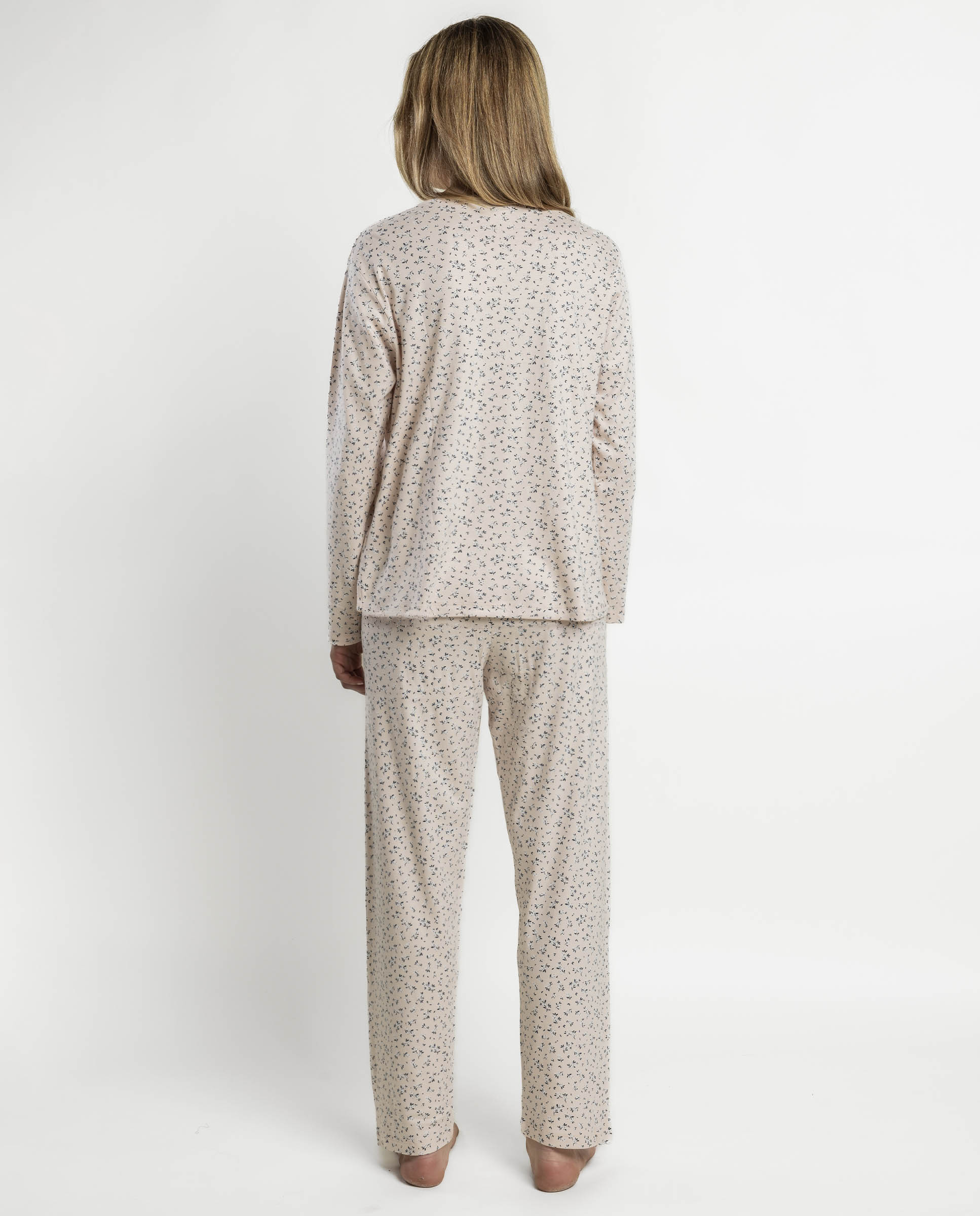 Pijama largo de mujer de punto de algodón - Admas - Rosa Rosa-2