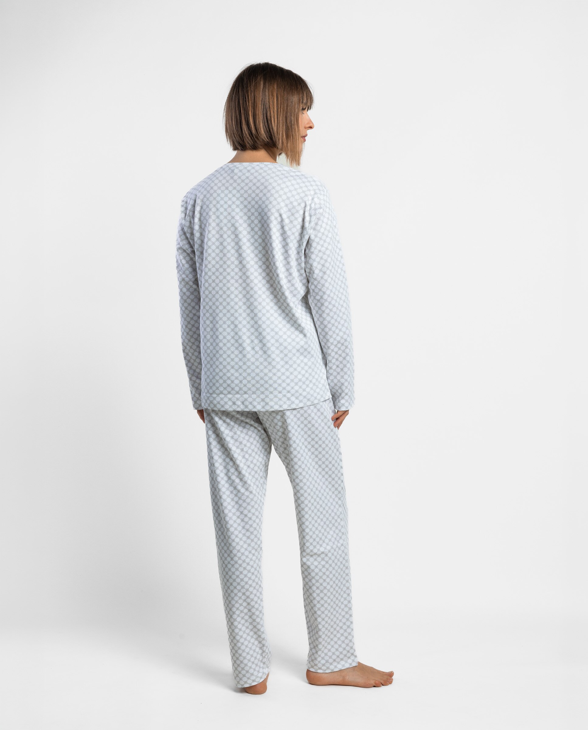 Pijama largo de mujer de punto de algodón - Admas - Gris claro Gris claro-2
