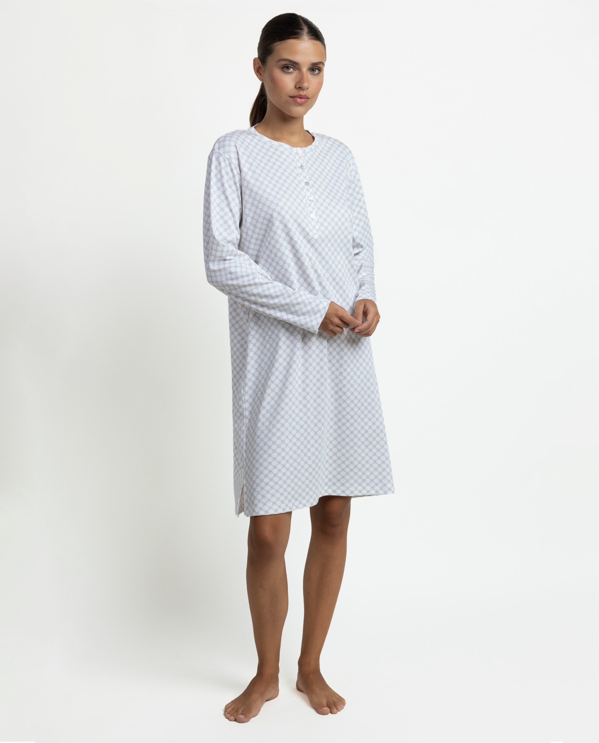 Camisón largo de mujer de punto interlock - Admas - Gris claro Gris claro-1