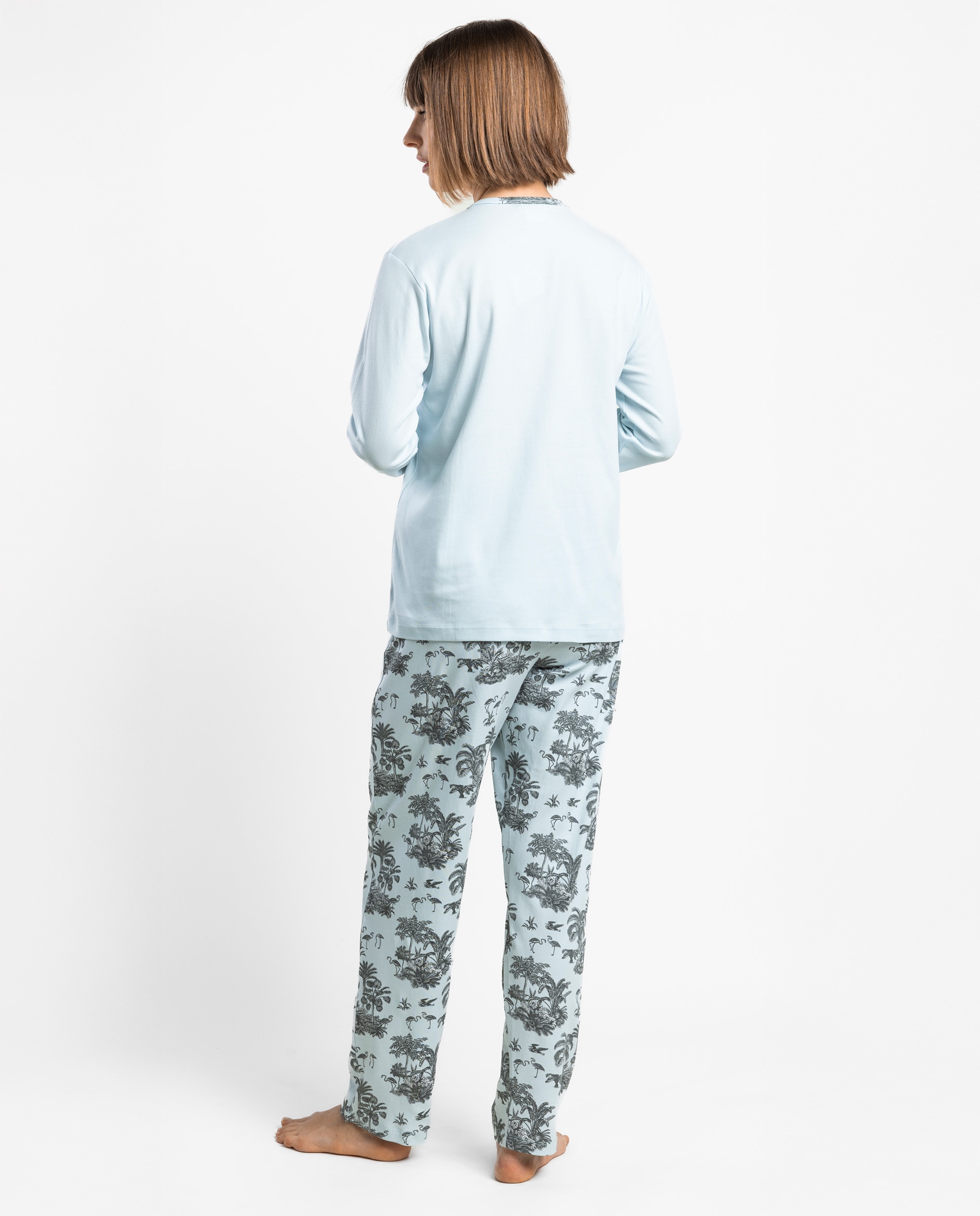 Pijama largo de mujer de punto de algodón - Admas - Azul Azul-2