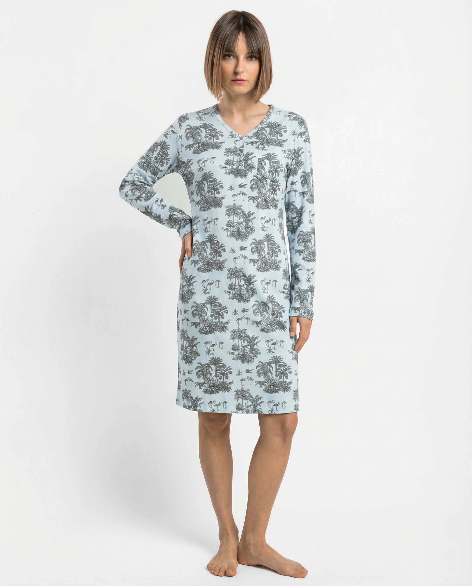 Camisón largo de mujer de punto interlock - Admas - Azul Azul-1