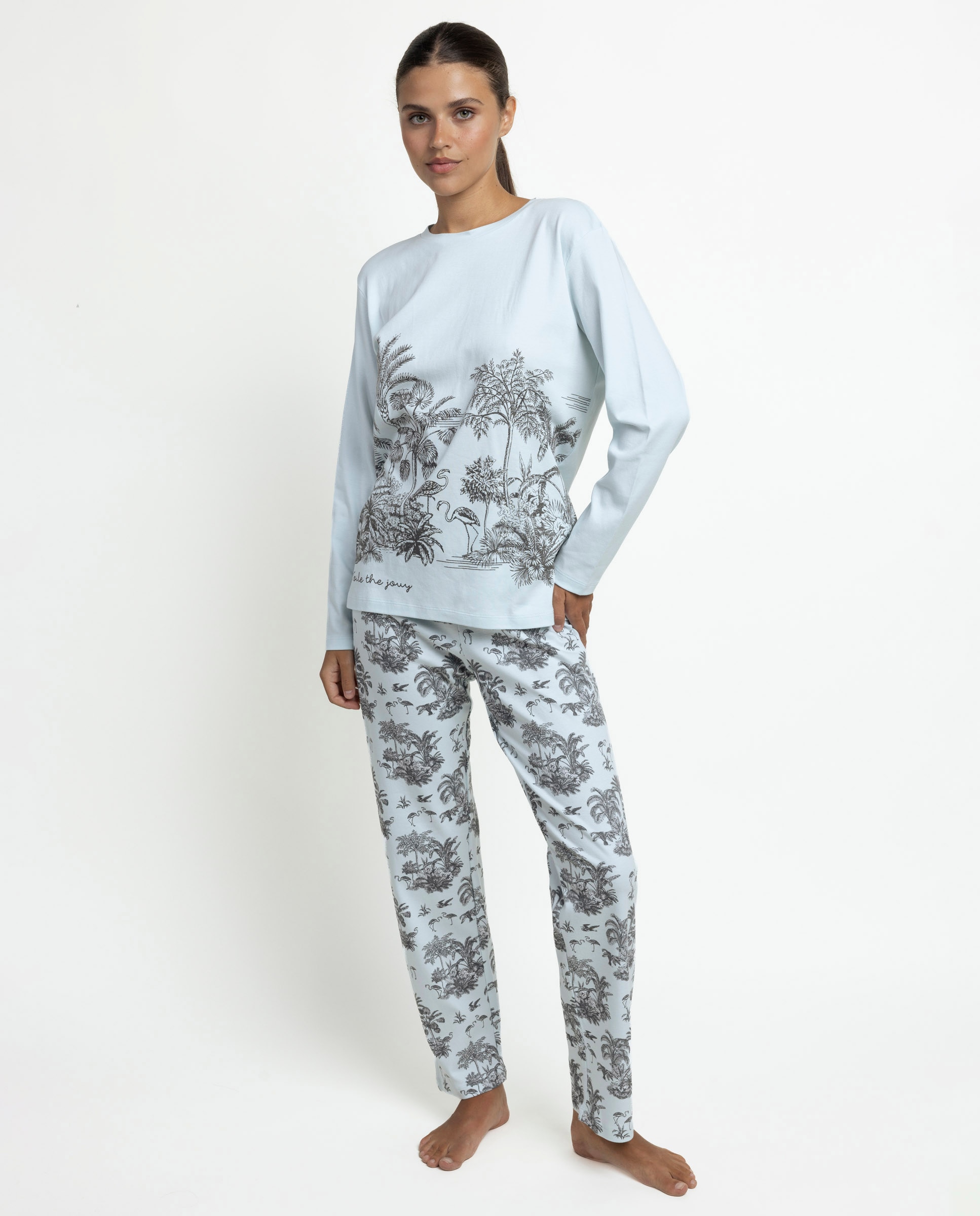 Imagen 0 de Pijama largo de mujer de punto de algodón Azul