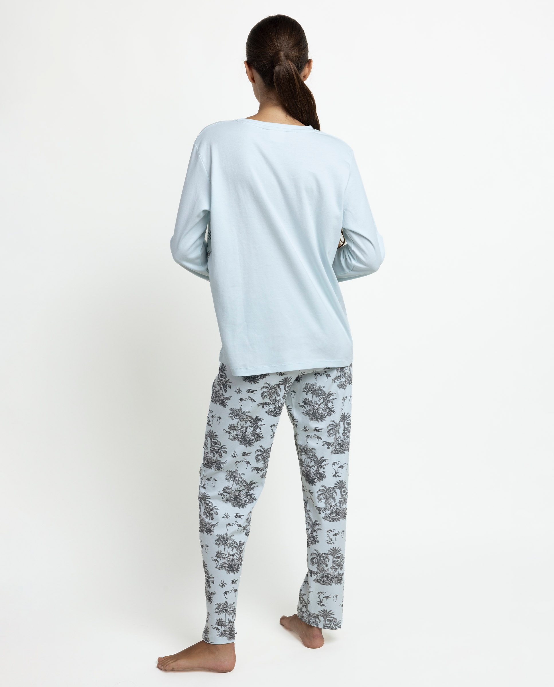 Pijama largo de mujer de punto de algodón - Admas - Azul Azul-2
