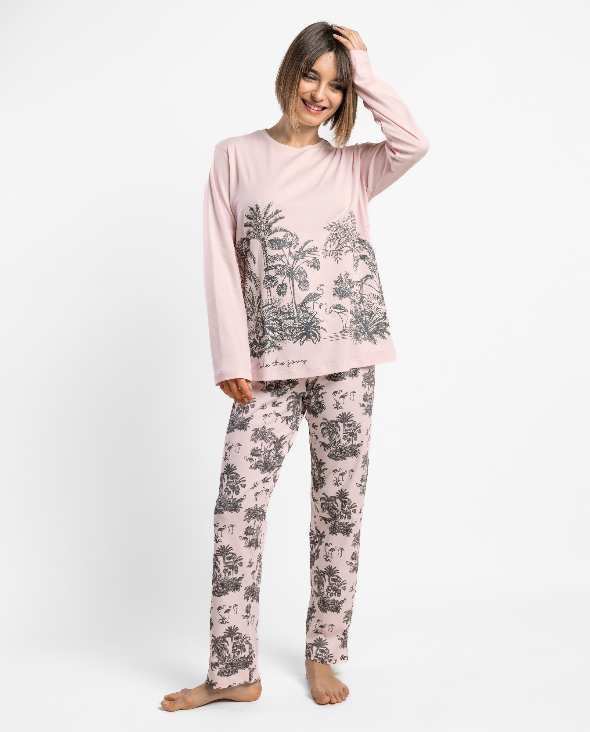 Pijama largo de mujer de punto de algodón - Admas - Rosa Rosa-1