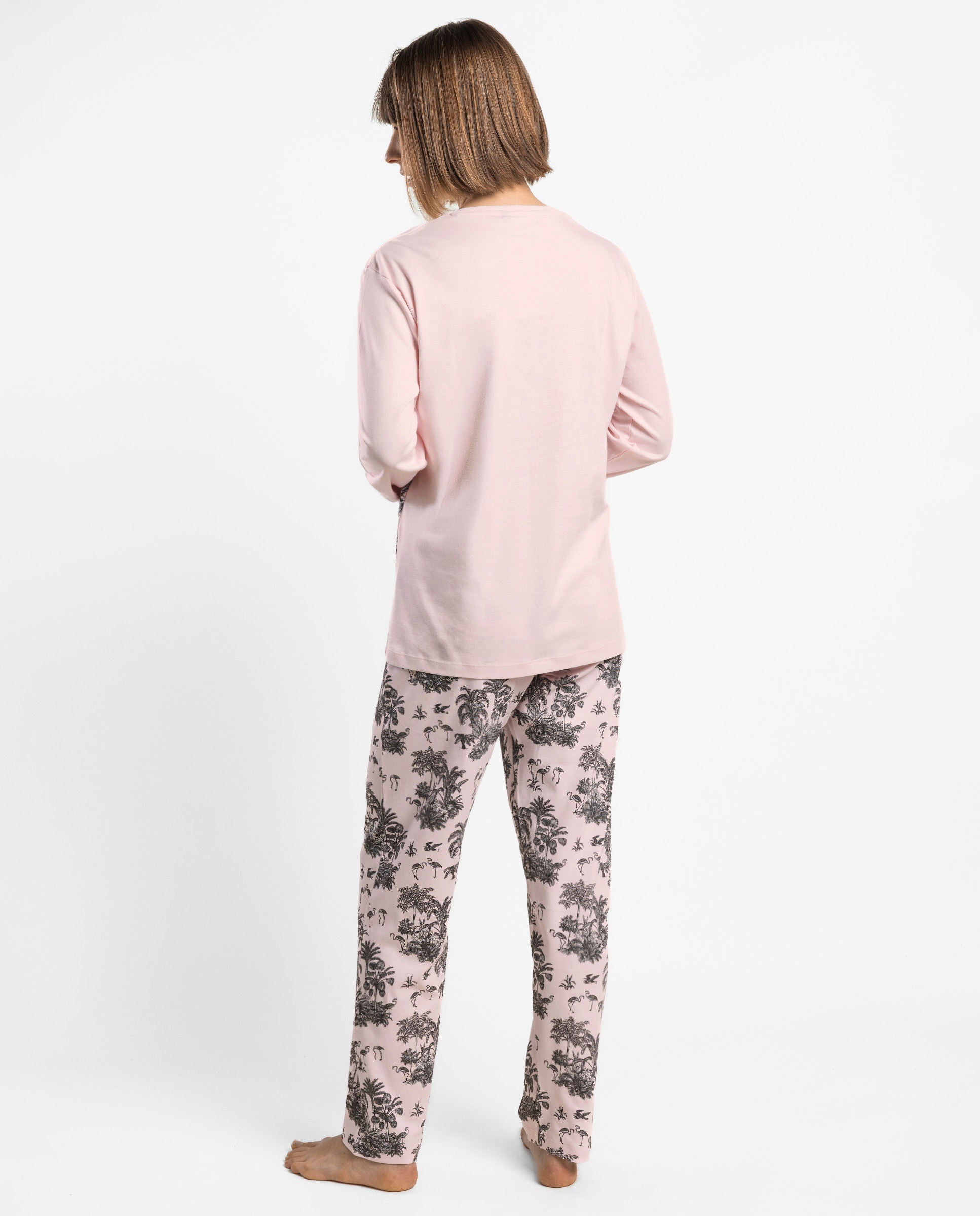 Pijama largo de mujer de punto de algodón - Admas - Rosa Rosa-2