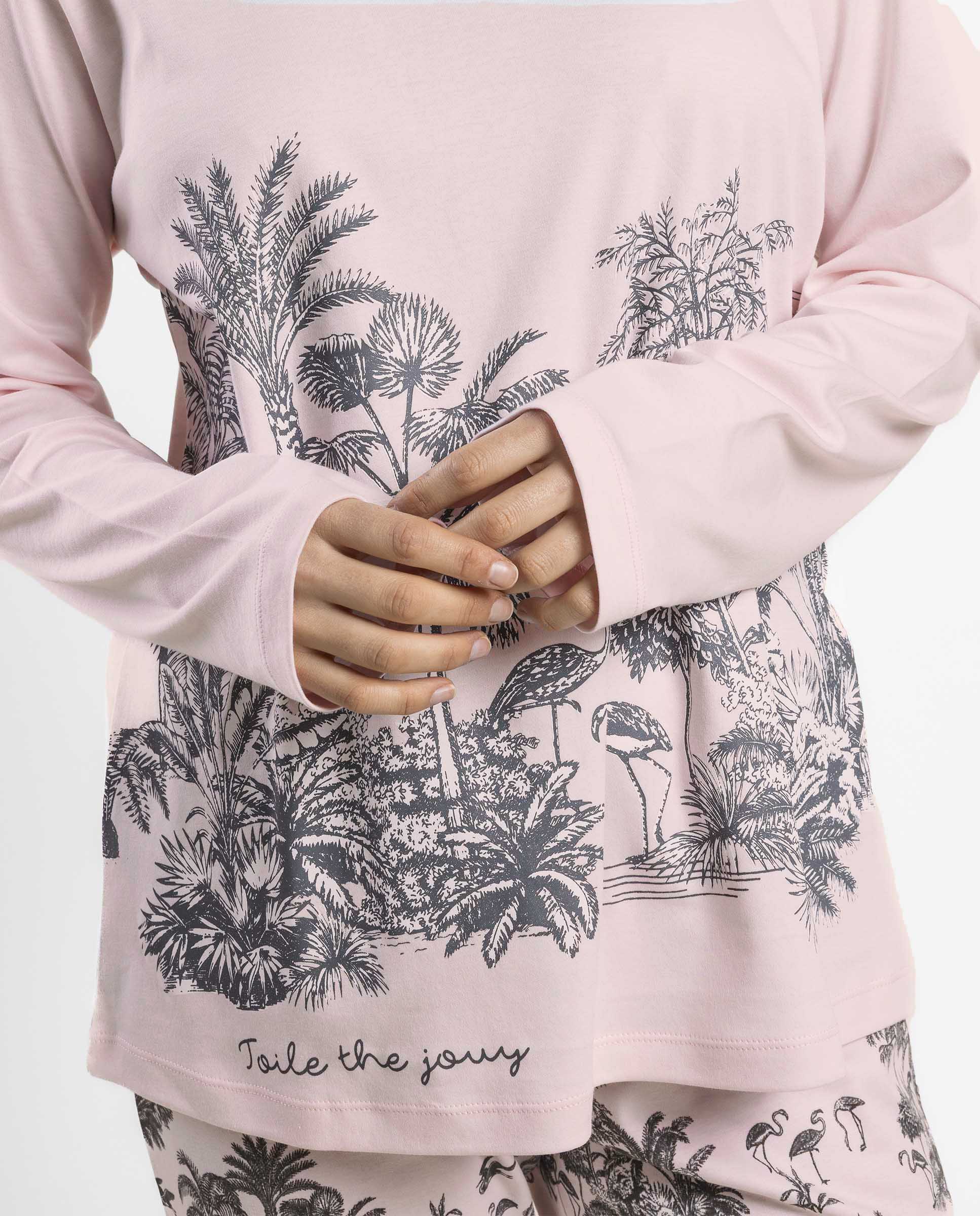 Pijama largo de mujer de punto de algodón - Admas - Rosa Rosa-3