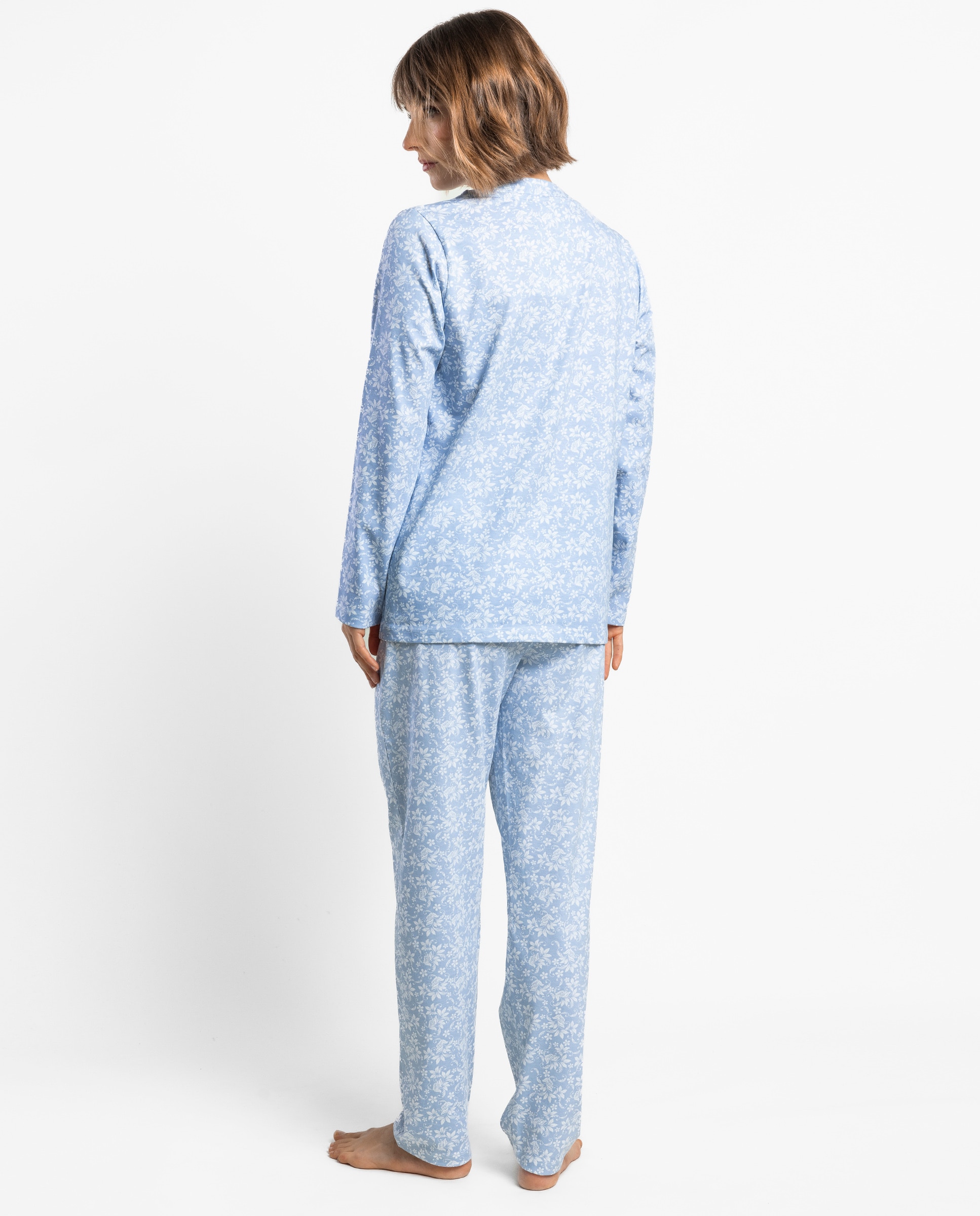 Pijama largo abierto de mujer de punto viscosa - Admas - Azul Azul-2
