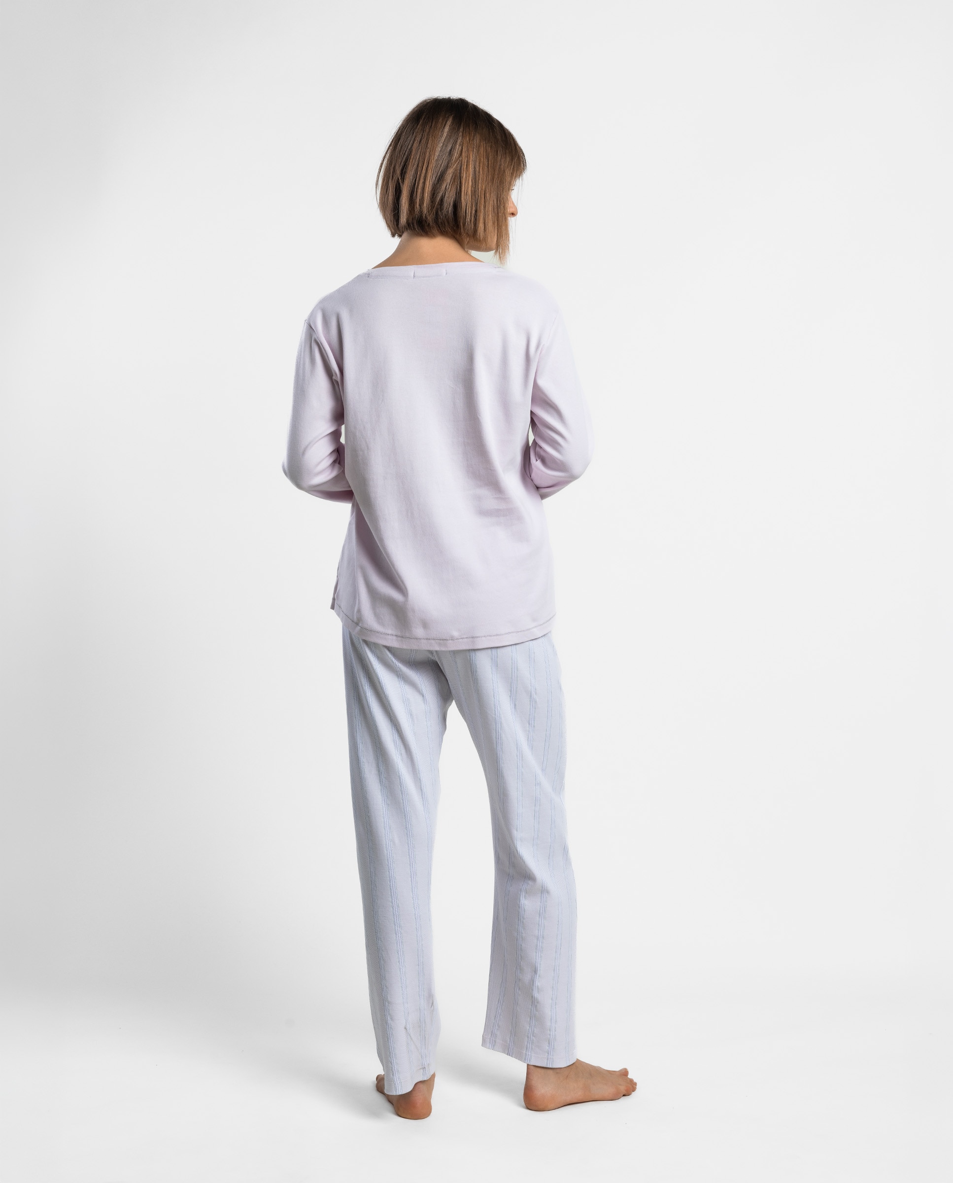Pijama largo de mujer de punto interlock de algodón - Admas - Lila Lila-2