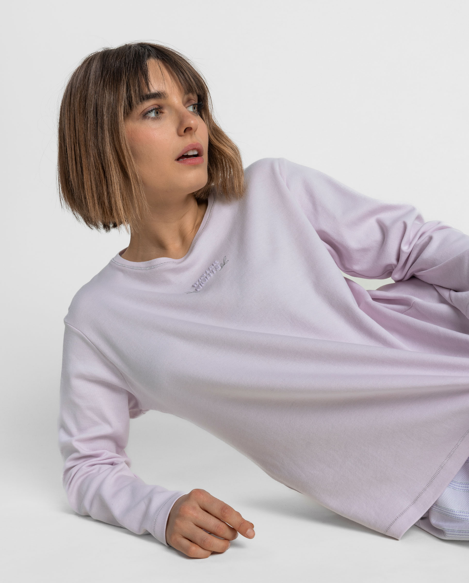 Pijama largo de mujer de punto interlock de algodón - Admas - Lila Lila-3