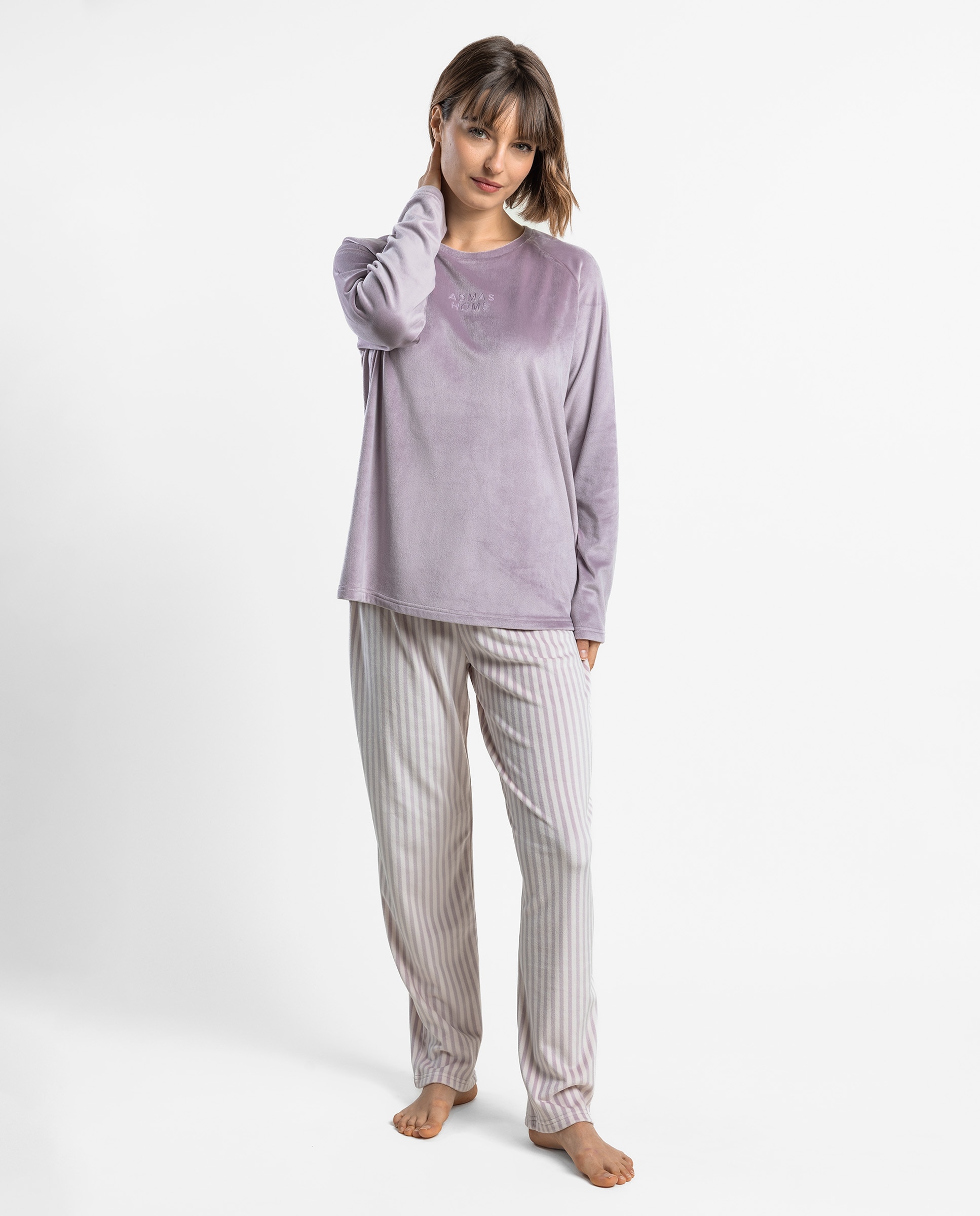 Pijama largo de mujer de tejido de terciopelo doble cara - Admas - Morado Morado-1